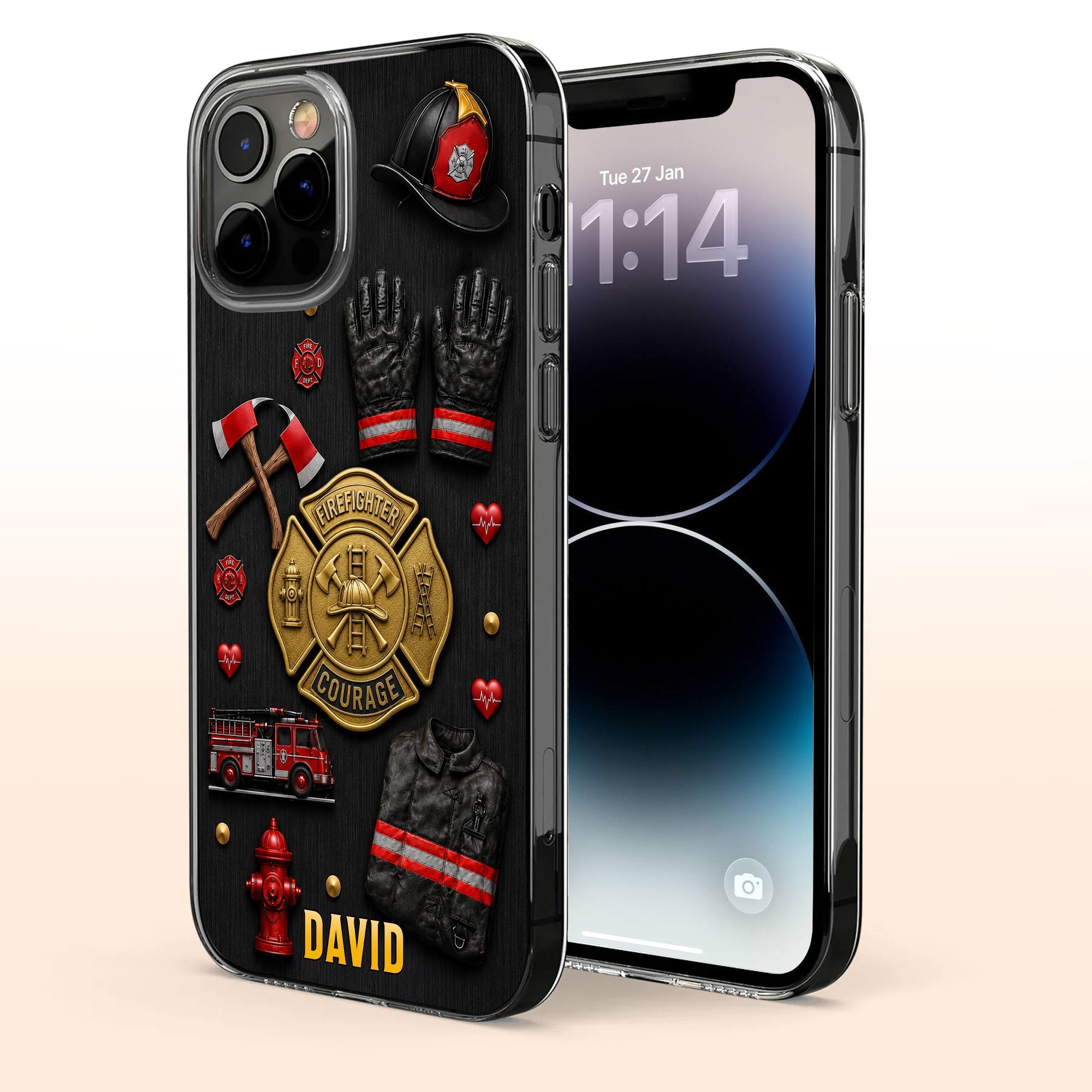 Personalized Clear Phone Case Firefighter Courage Gift for Dad