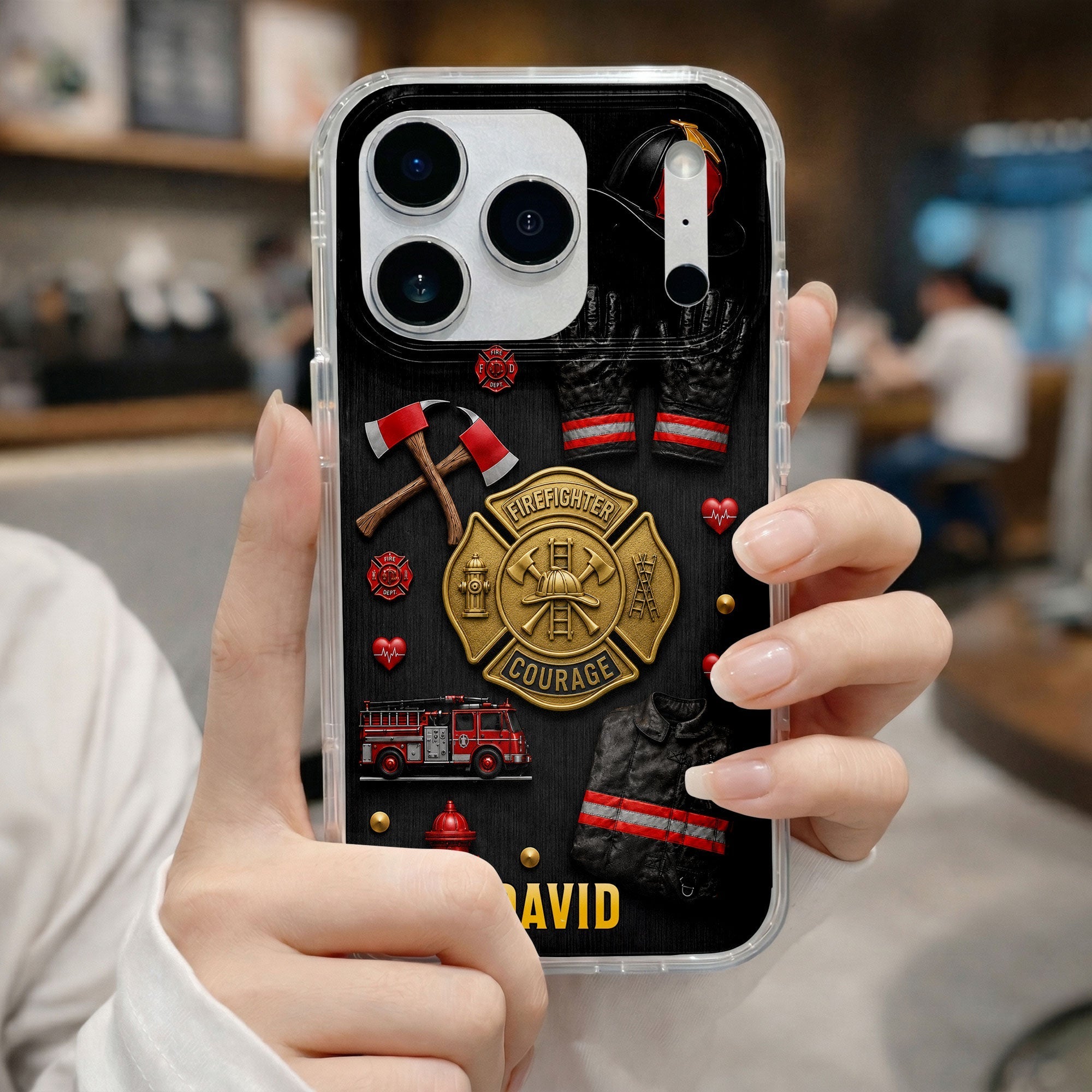 Personalized Clear Phone Case Firefighter Courage Gift for Dad