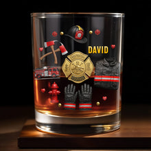 Load image into Gallery viewer, Personalized Custom Whiskey Glass for Firefighter Dad | Gift Idea
