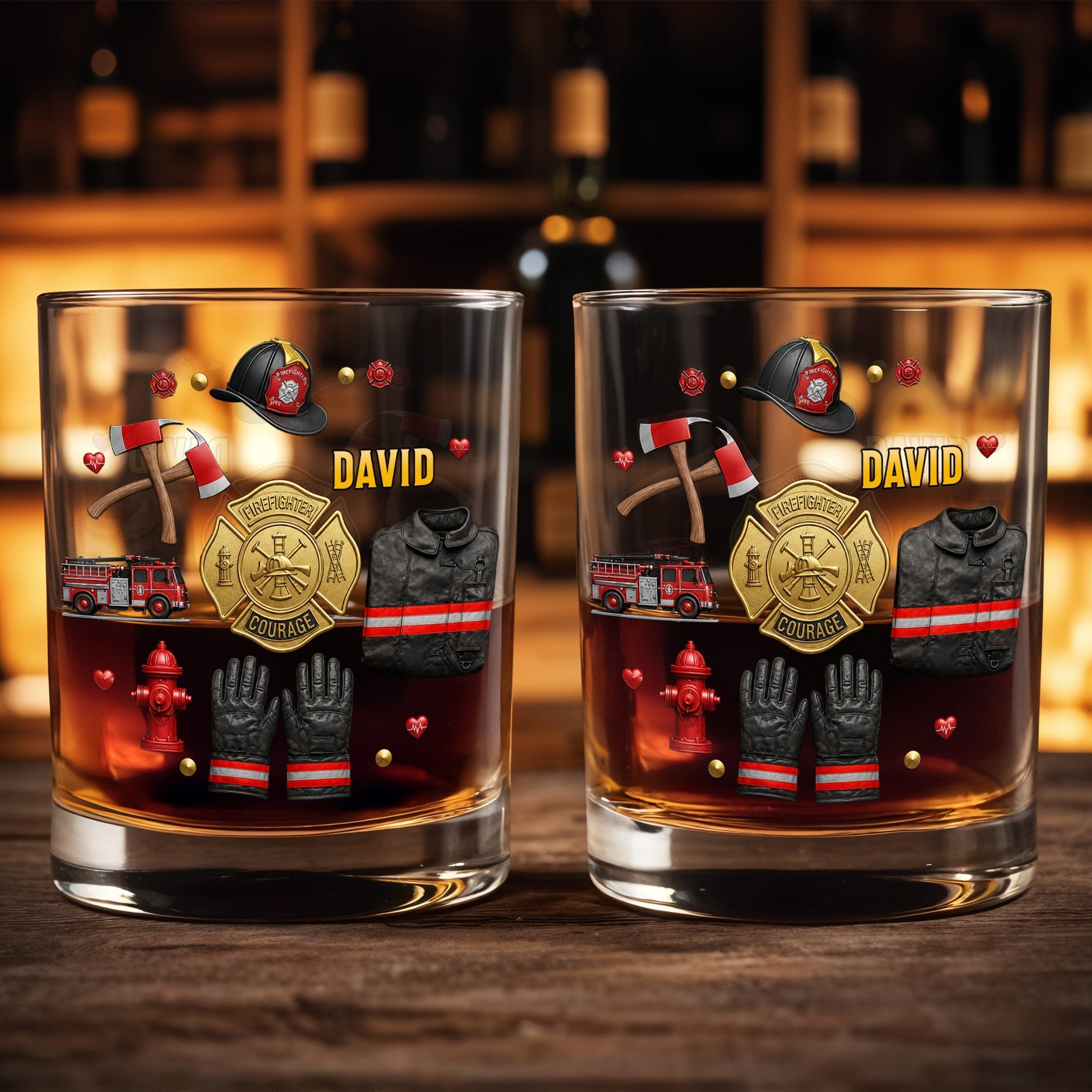 Personalized Custom Whiskey Glass for Firefighter Dad | Gift Idea