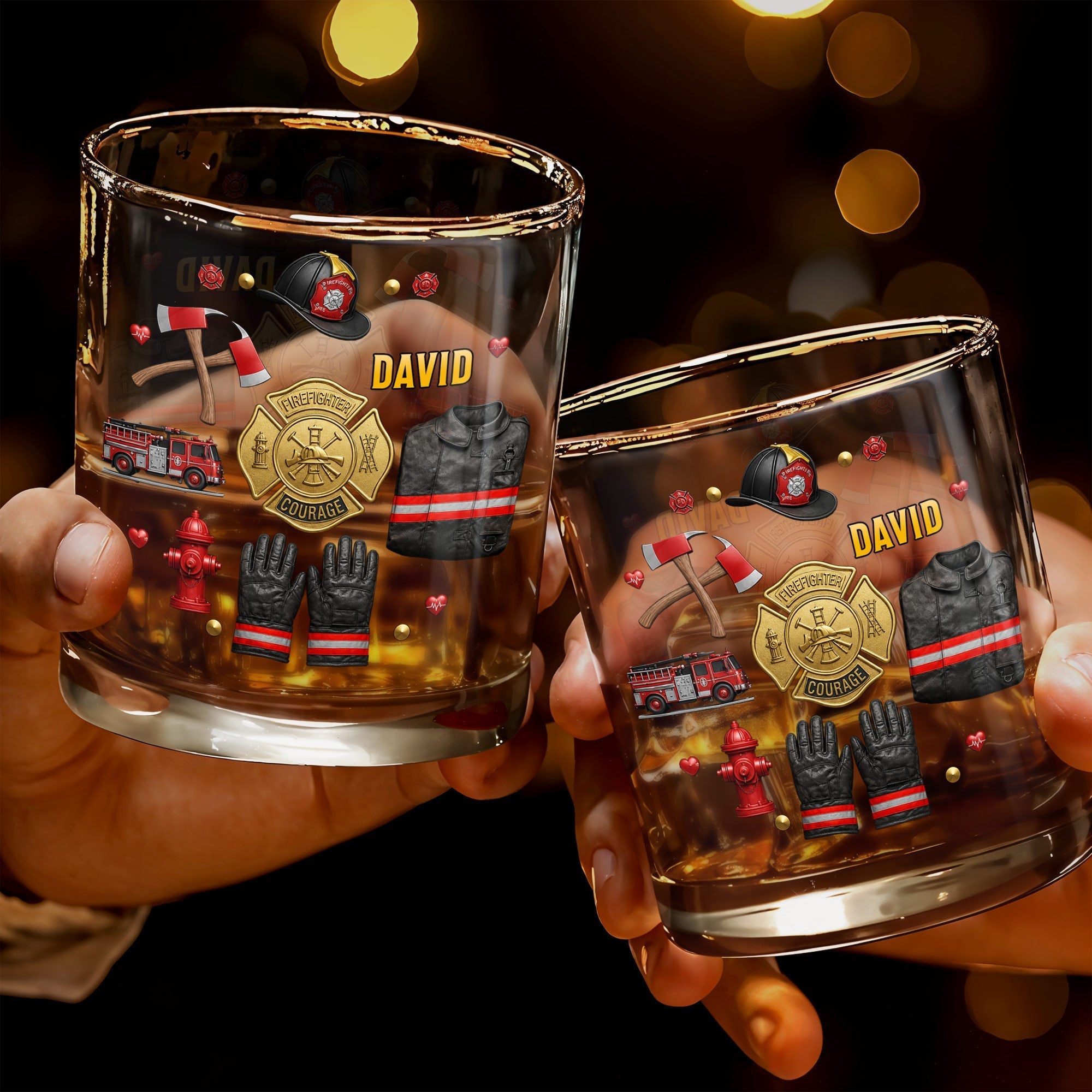 Personalized Custom Whiskey Glass for Firefighter Dad | Gift Idea