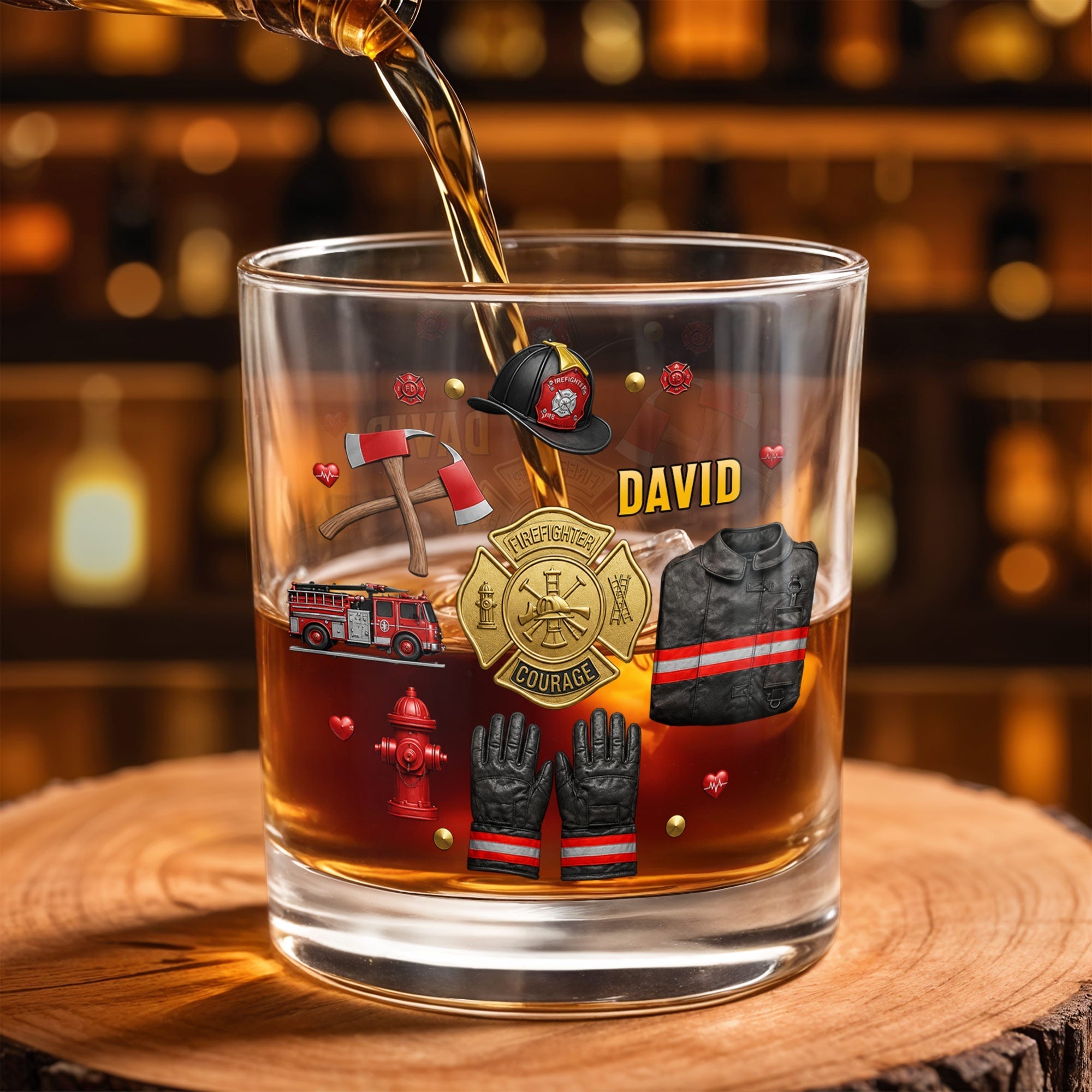 Personalized Custom Whiskey Glass for Firefighter Dad | Gift Idea