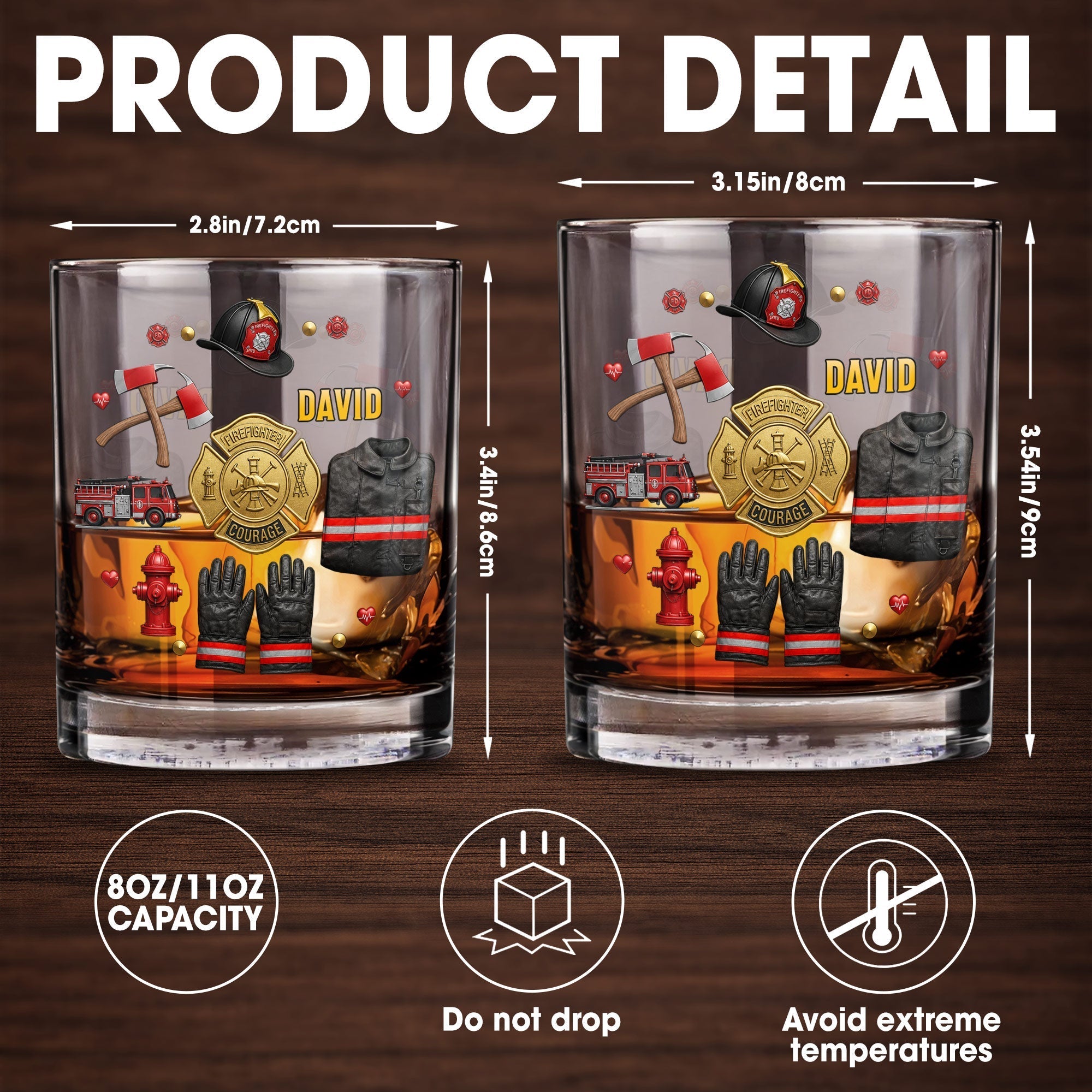 Personalized Custom Whiskey Glass for Firefighter Dad | Gift Idea