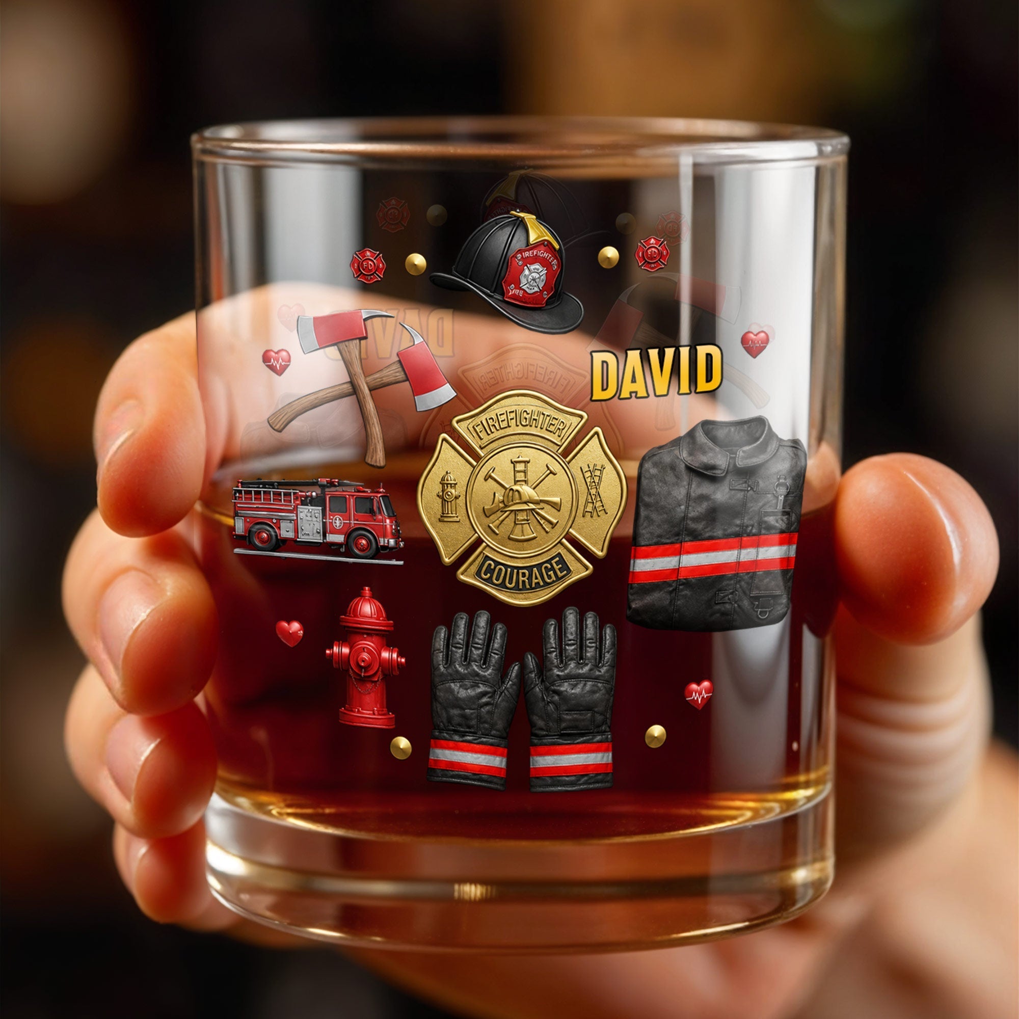 Personalized Custom Whiskey Glass for Firefighter Dad | Gift Idea