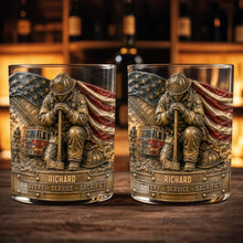 Load image into Gallery viewer, Personalized Whiskey Glass Custom Name Firefighter Gift for Dad
