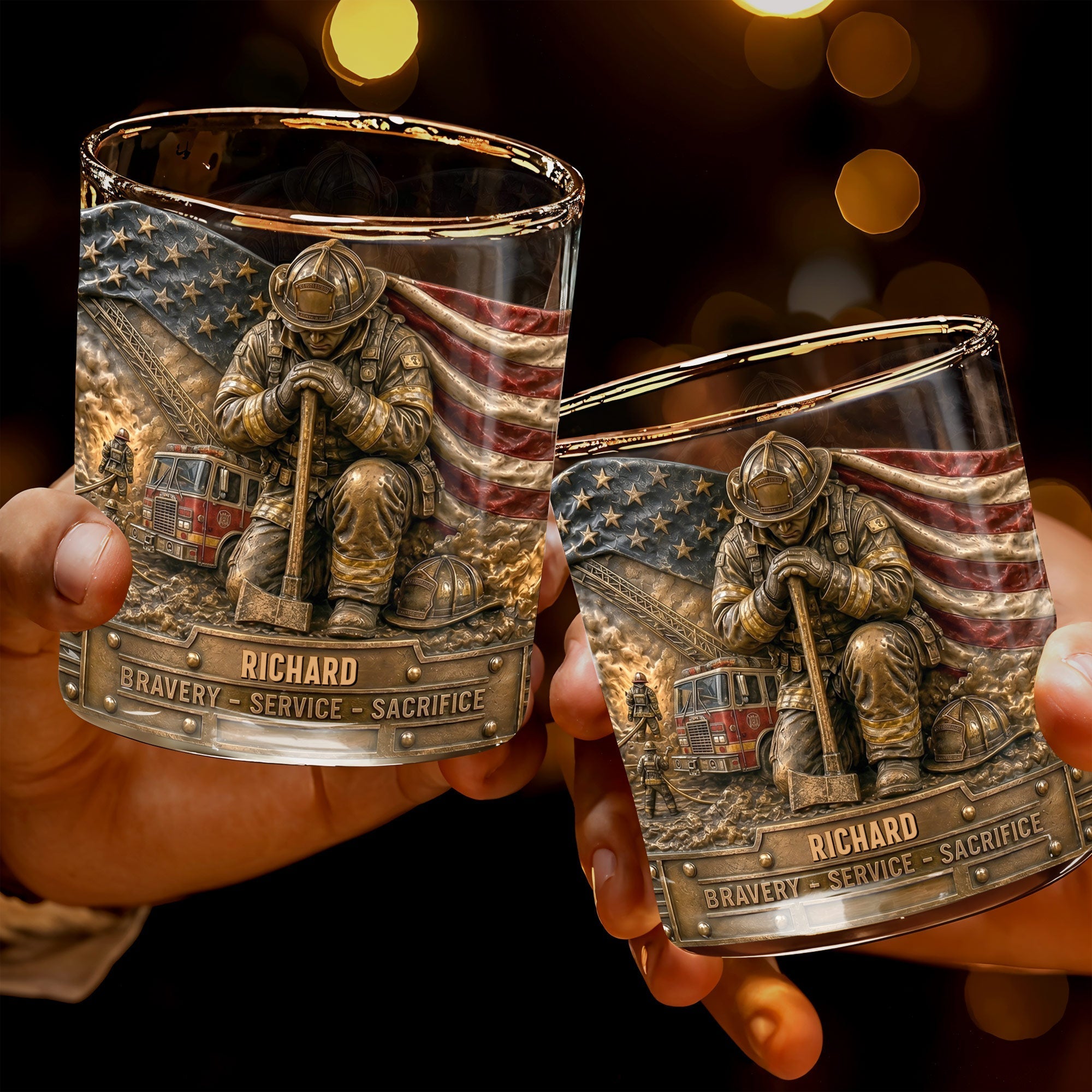 Personalized Whiskey Glass Custom Name Firefighter Gift for Dad
