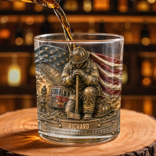Load image into Gallery viewer, Personalized Whiskey Glass Custom Name Firefighter Gift for Dad
