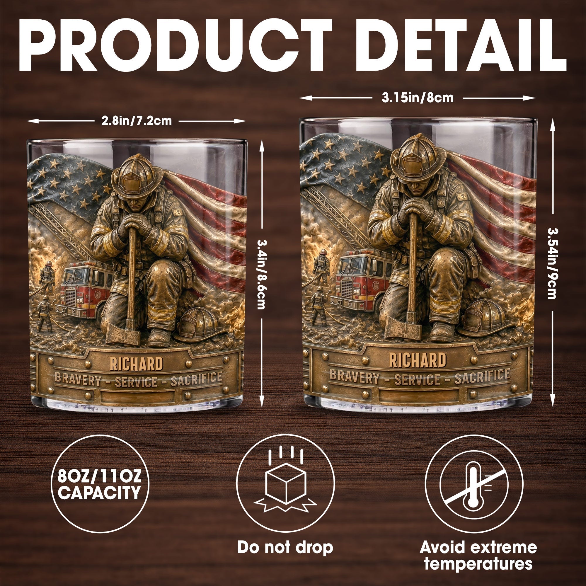 Personalized Whiskey Glass Custom Name Firefighter Gift for Dad