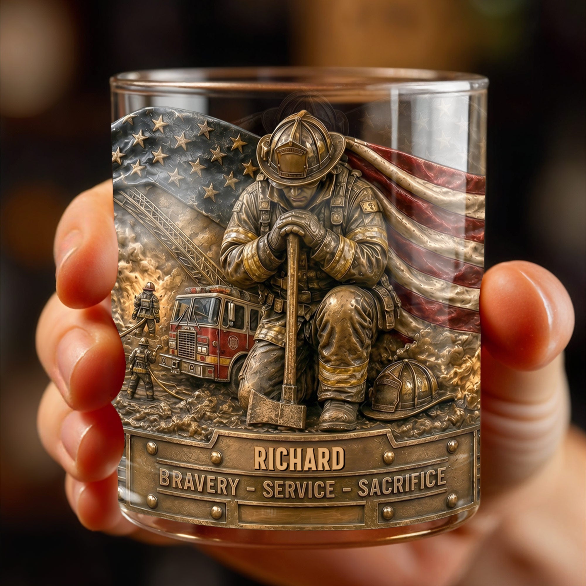 Personalized Whiskey Glass Custom Name Firefighter Gift for Dad