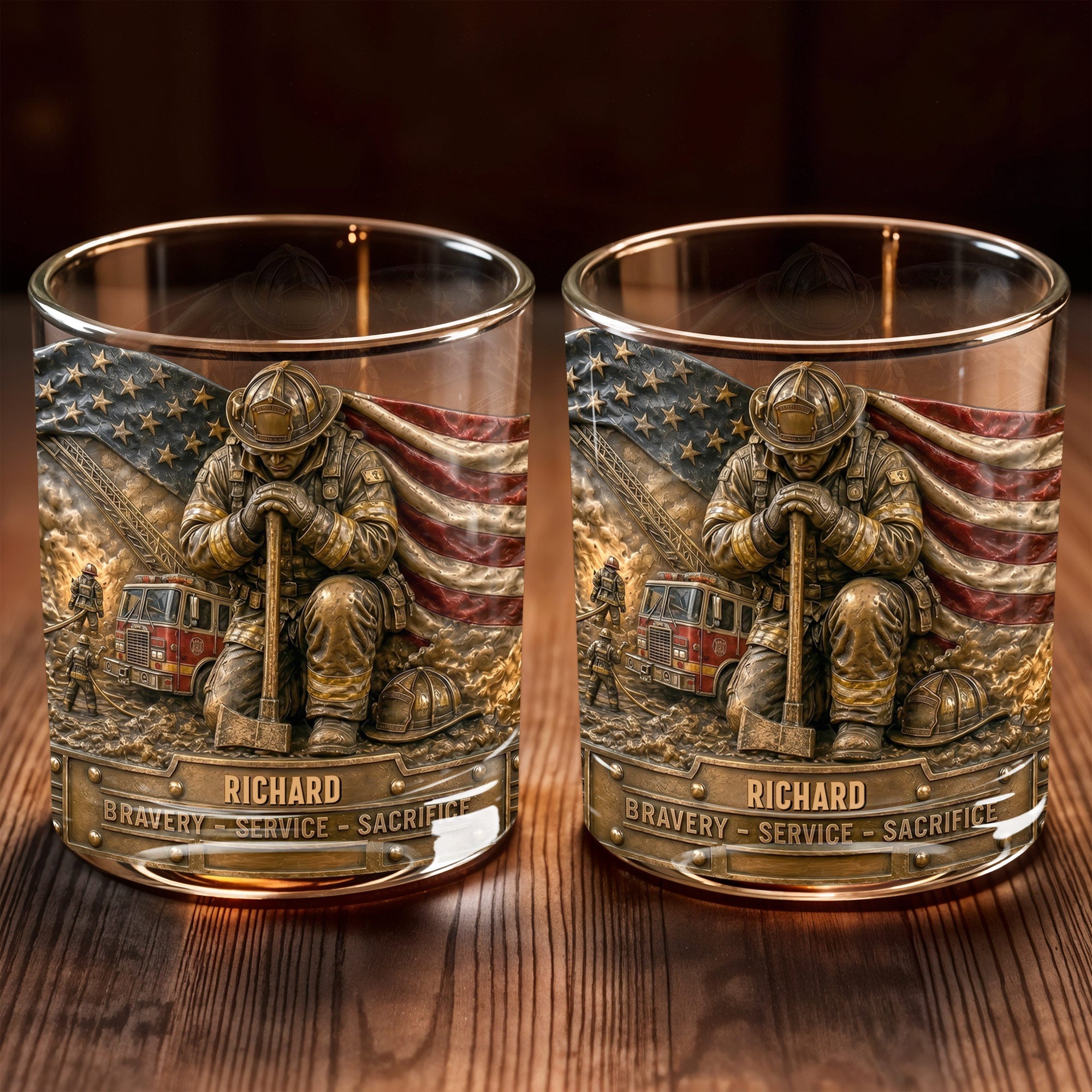 Personalized Whiskey Glass Custom Name Firefighter Gift for Dad