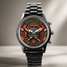 Load image into Gallery viewer, Personalized Firefighter Men's Watch Custom Name Gift for Dad
