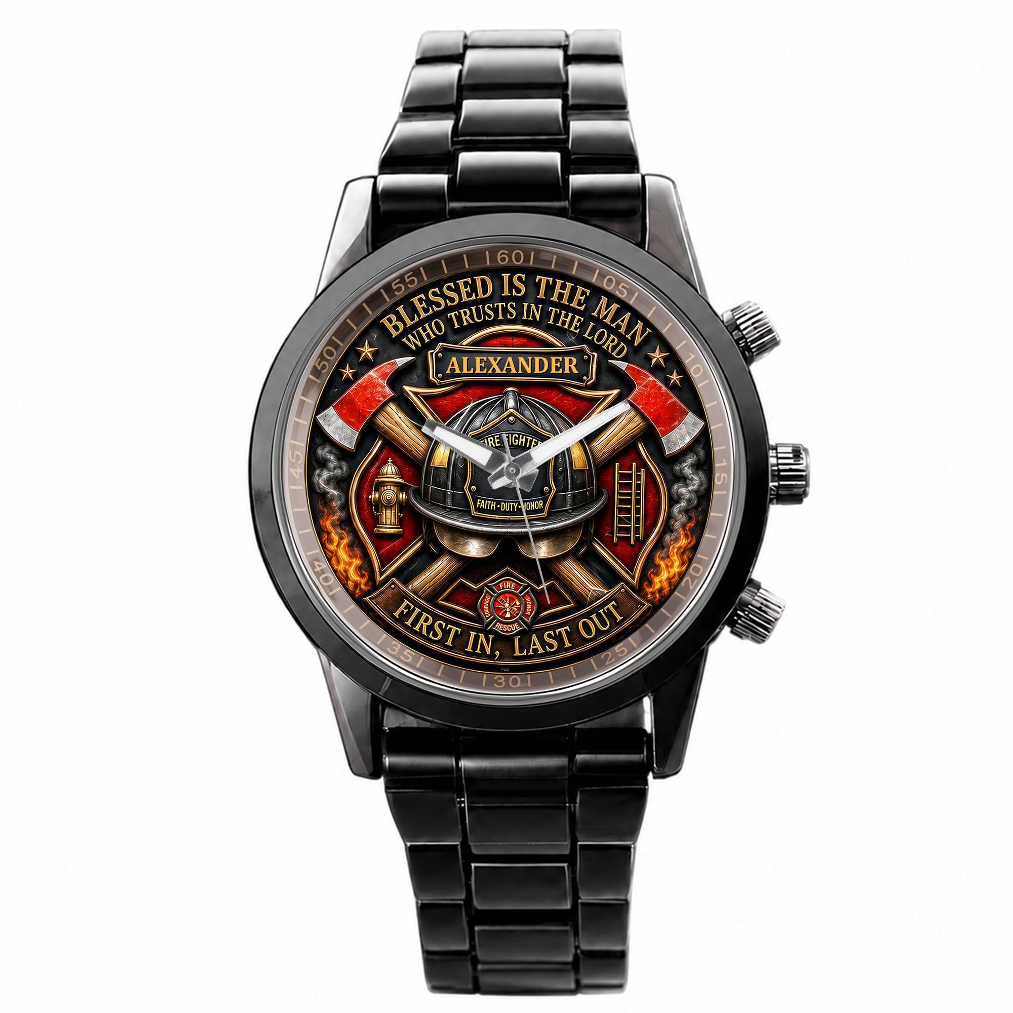 Personalized Firefighter Men's Watch Custom Name Gift for Dad