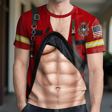 Load image into Gallery viewer, Personalized Firefighter T-Shirt Custom 3D Design Gift for Dad
