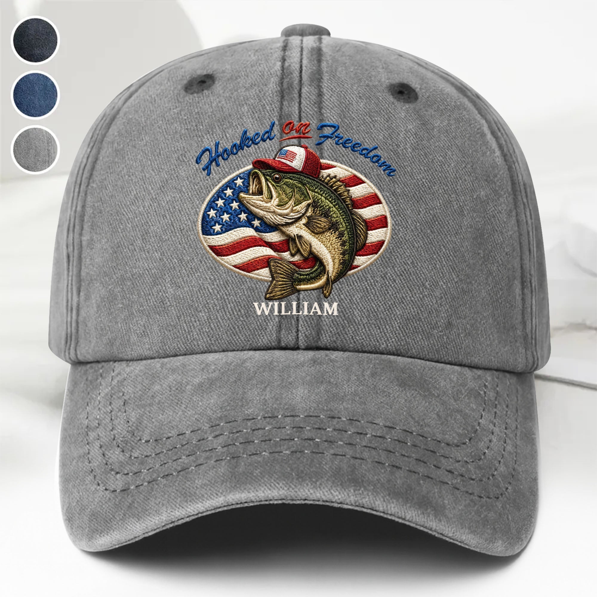 Personalized Washed Denim Cap Custom Name American Flag Gift for Dad