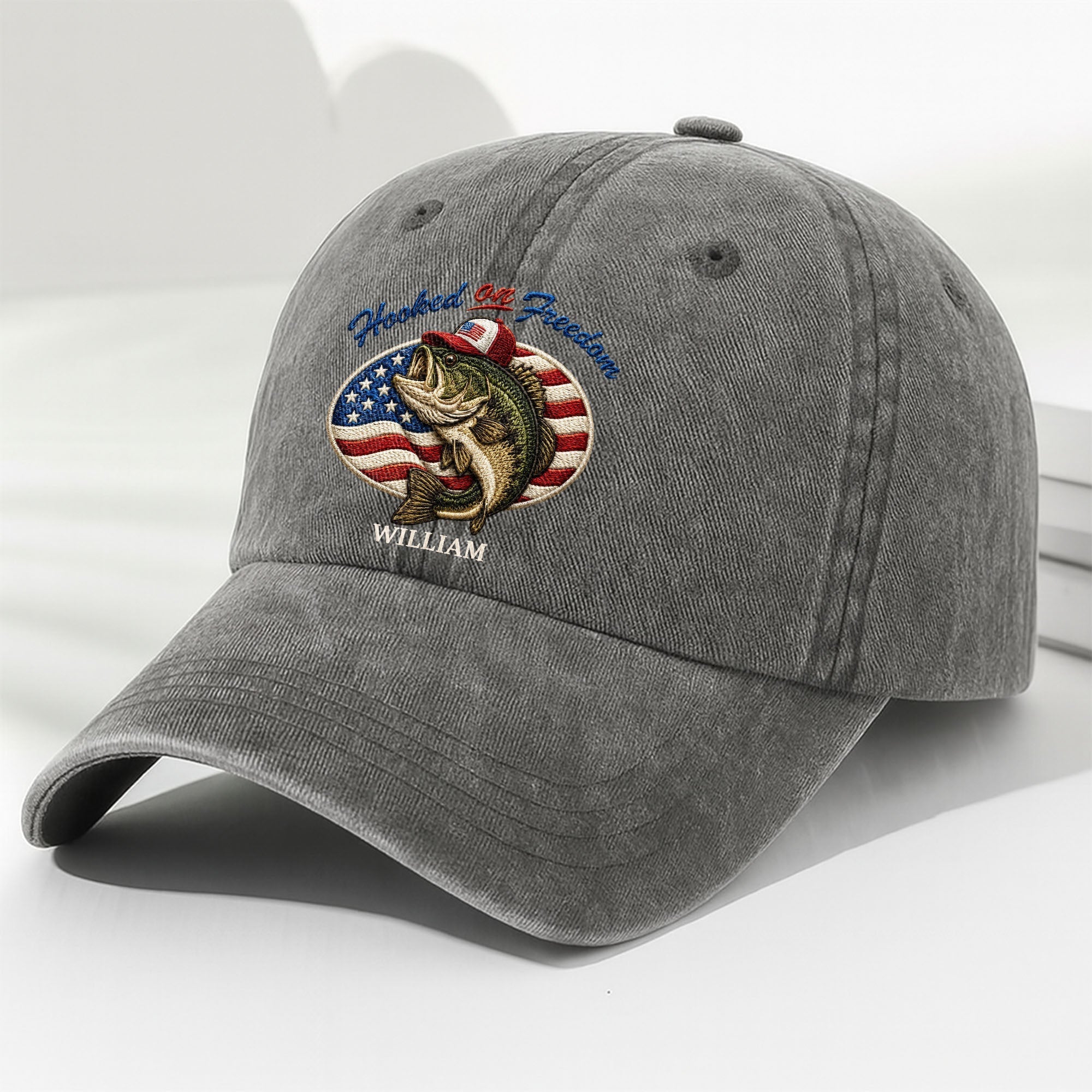 Personalized Washed Denim Cap Custom Name American Flag Gift for Dad