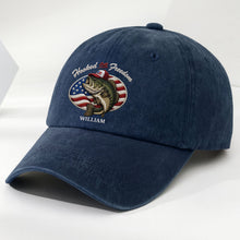 Load image into Gallery viewer, Personalized Washed Denim Cap Custom Name American Flag Gift for Dad
