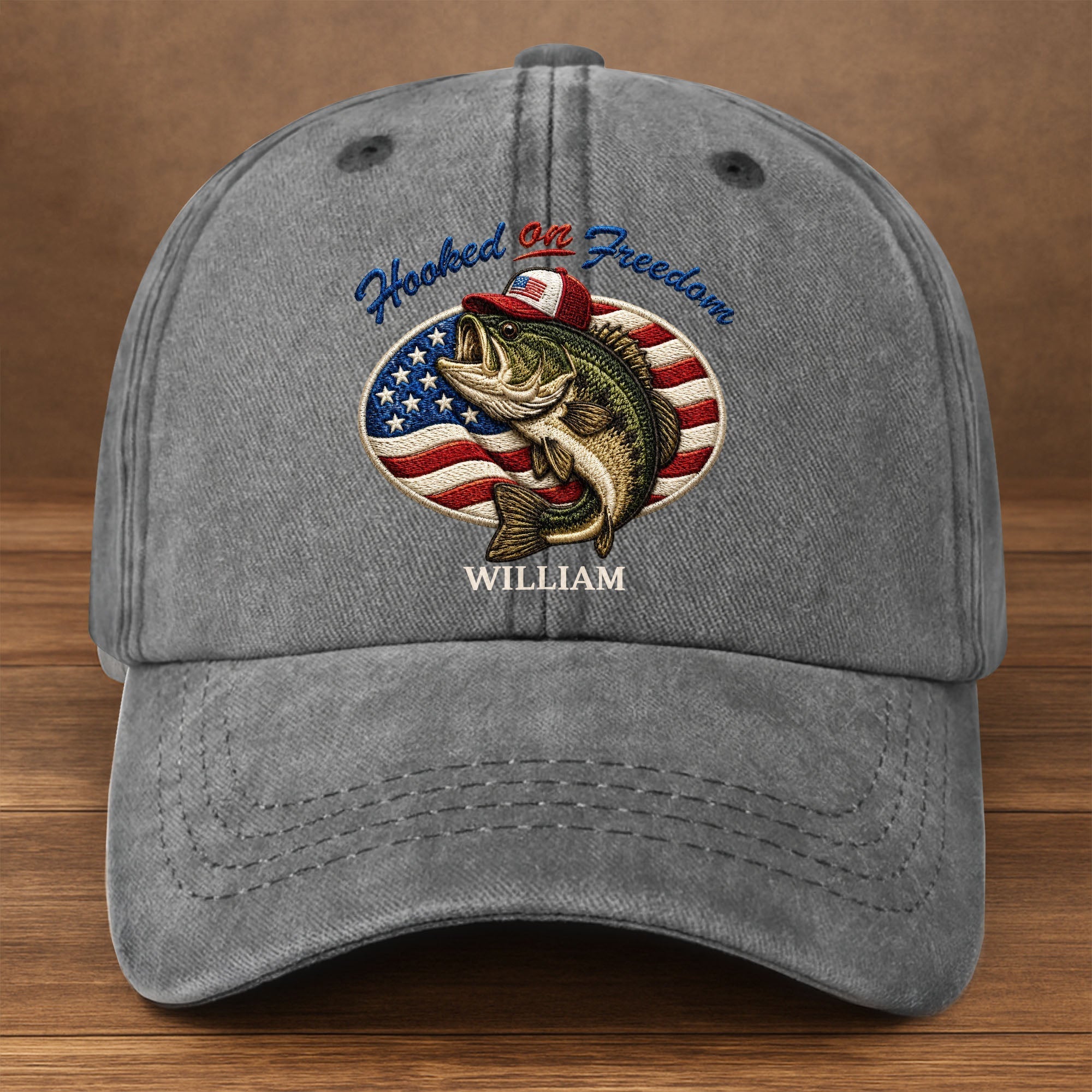 Personalized Washed Denim Cap Custom Name American Flag Gift for Dad