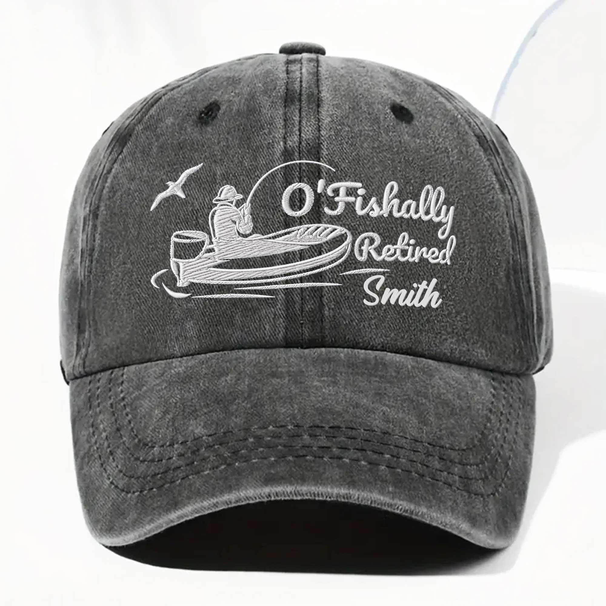 Personalized Washed Denim Cap Custom Name Gift for Dad Fishing