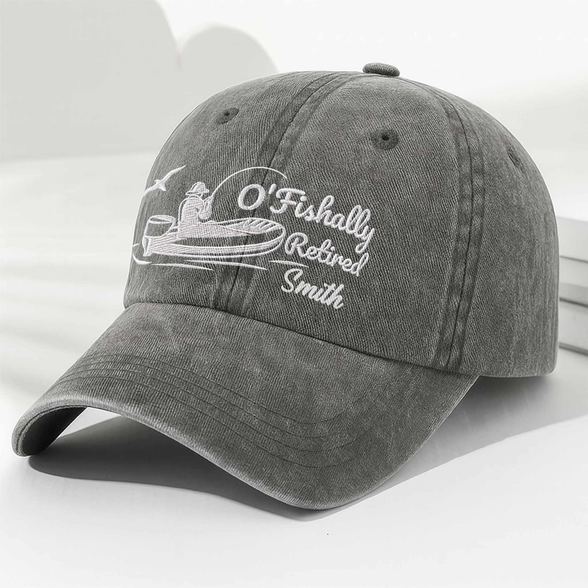 Personalized Washed Denim Cap Custom Name Gift for Dad Fishing