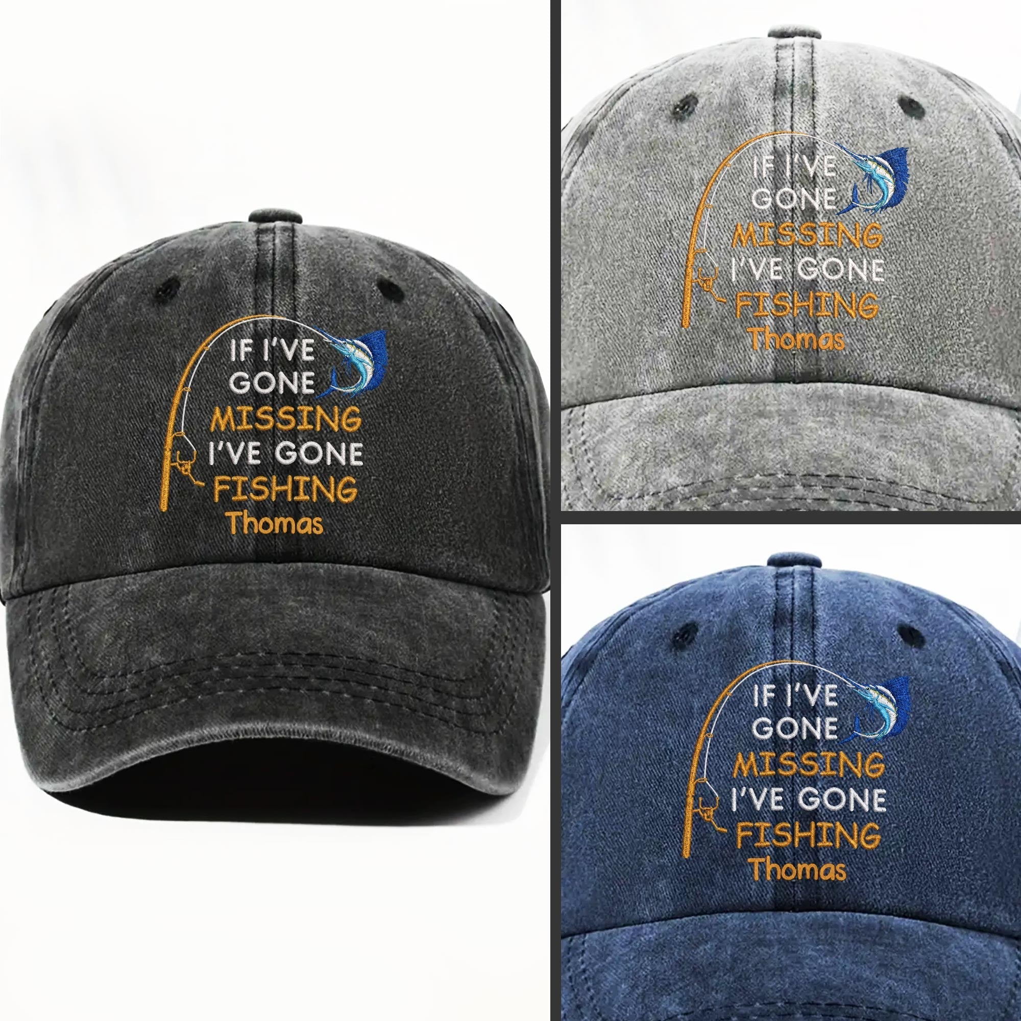 Personalized Washed Denim Fishing Cap Custom Name Gift for Dad