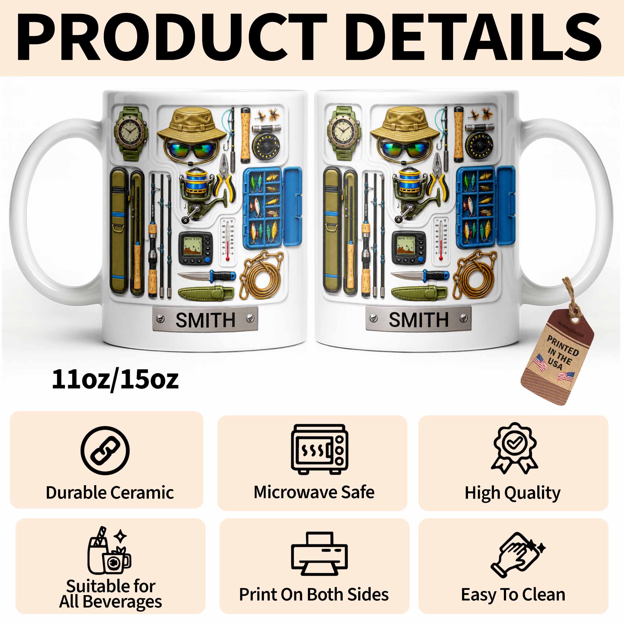 Personalized Fishing Mug Custom Name Gift for Dad Fishing Enthusiasts