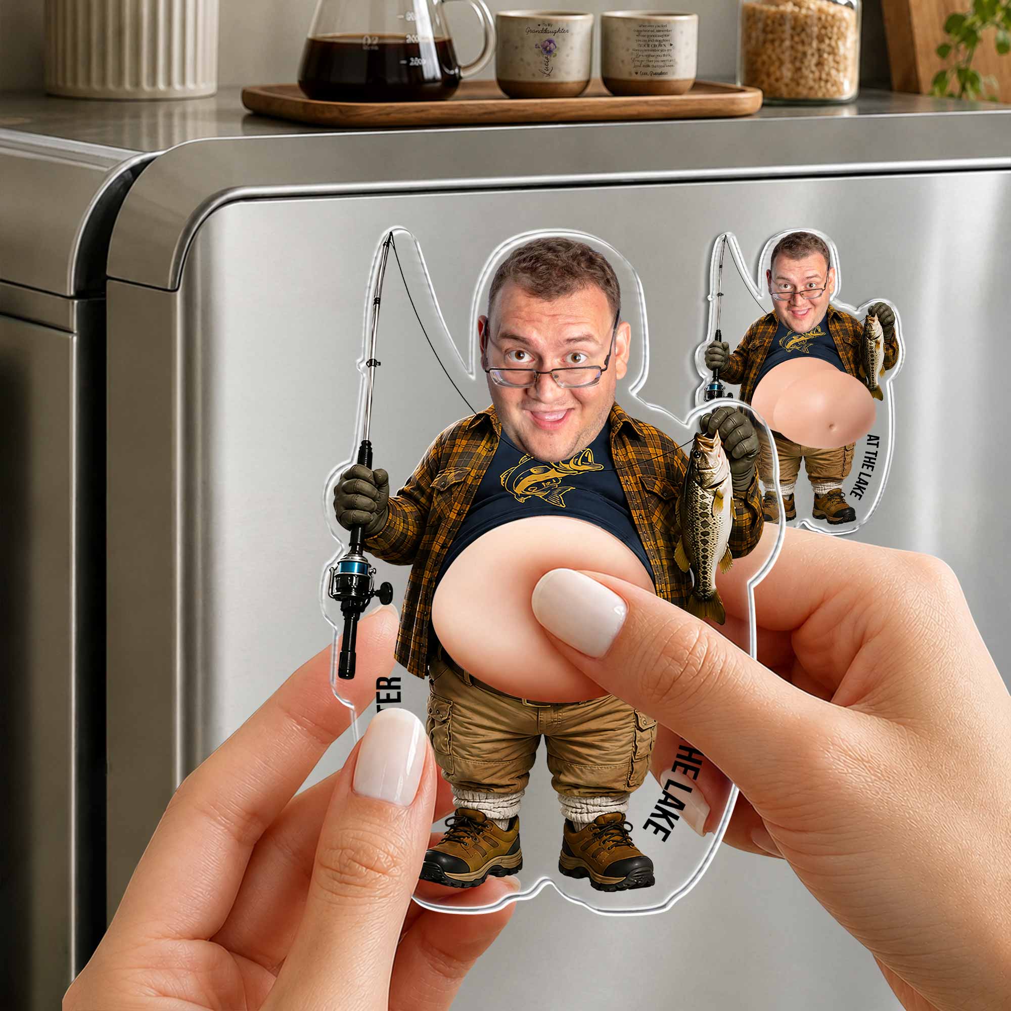 Personalized Squishy Acrylic Fridge Magnet Fishing Gift for Dad