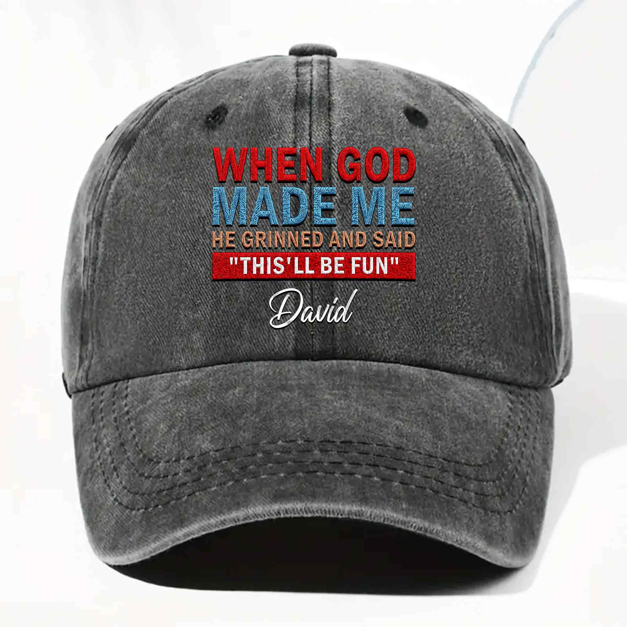 Personalized Washed Denim Cap Custom Name Faith Gift for Him