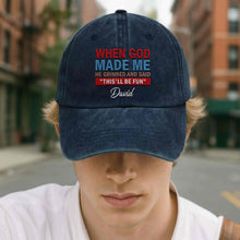 Load image into Gallery viewer, Personalized Washed Denim Cap Custom Name Faith Gift for Him
