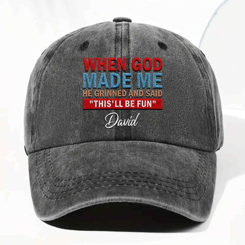 Personalized Washed Denim Cap Custom Name Faith Gift for Him