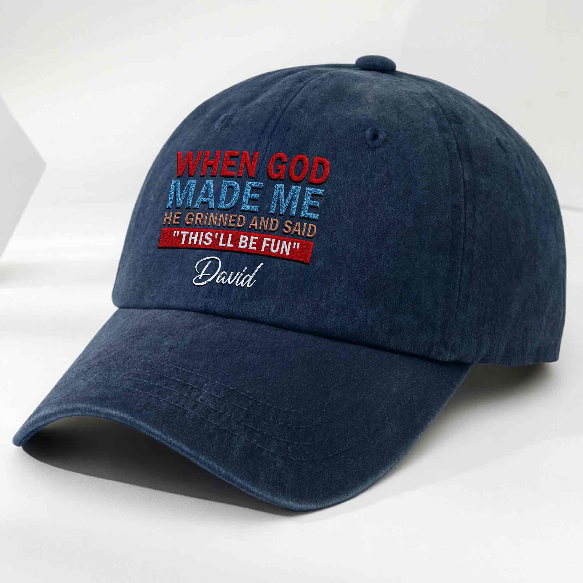 Personalized Washed Denim Cap Custom Name Faith Gift for Him