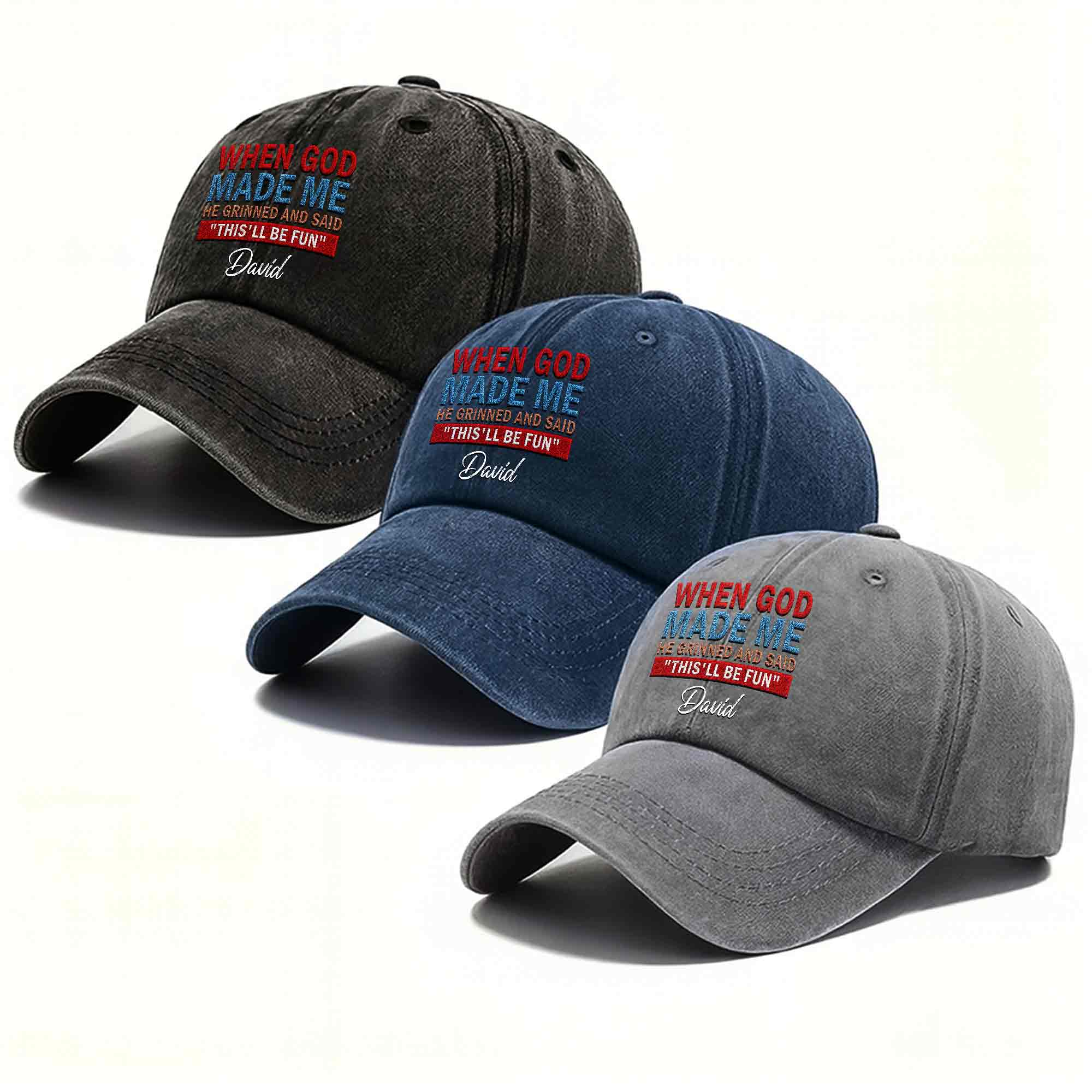 Personalized Washed Denim Cap Custom Name Faith Gift for Him