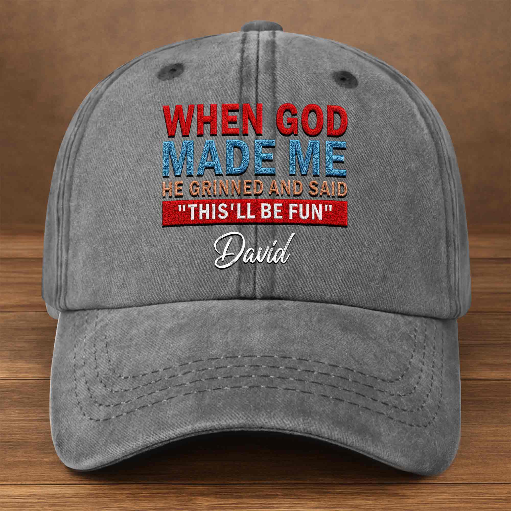 Personalized Washed Denim Cap Custom Name Faith Gift for Him