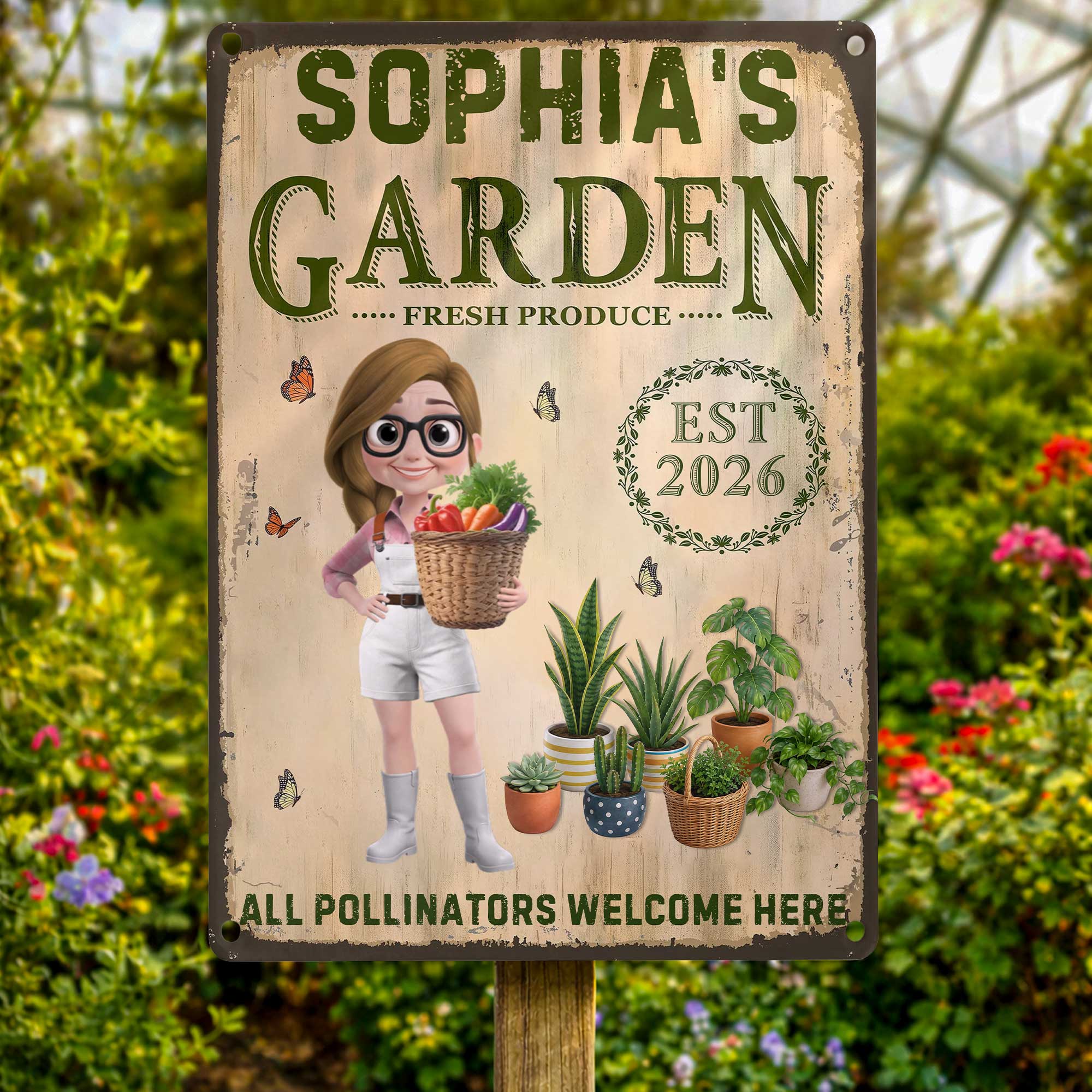 Personalized Metal Sign Garden Decor Custom Name Gift for Mom