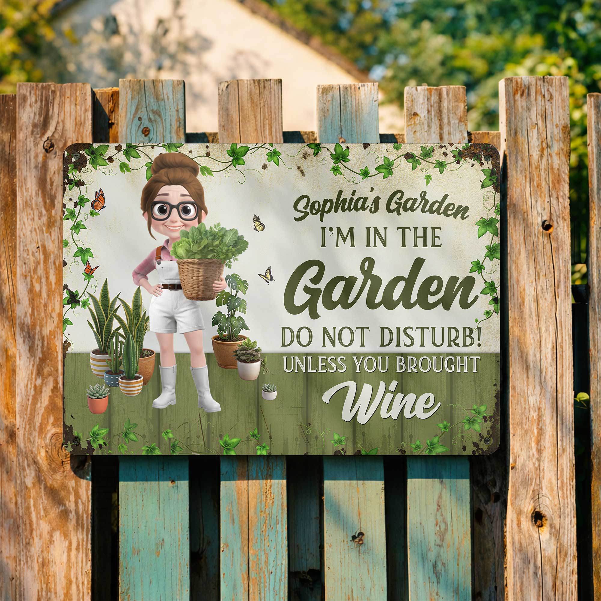 Personalized Metal Garden Sign Custom Name Wine Gift for Mom