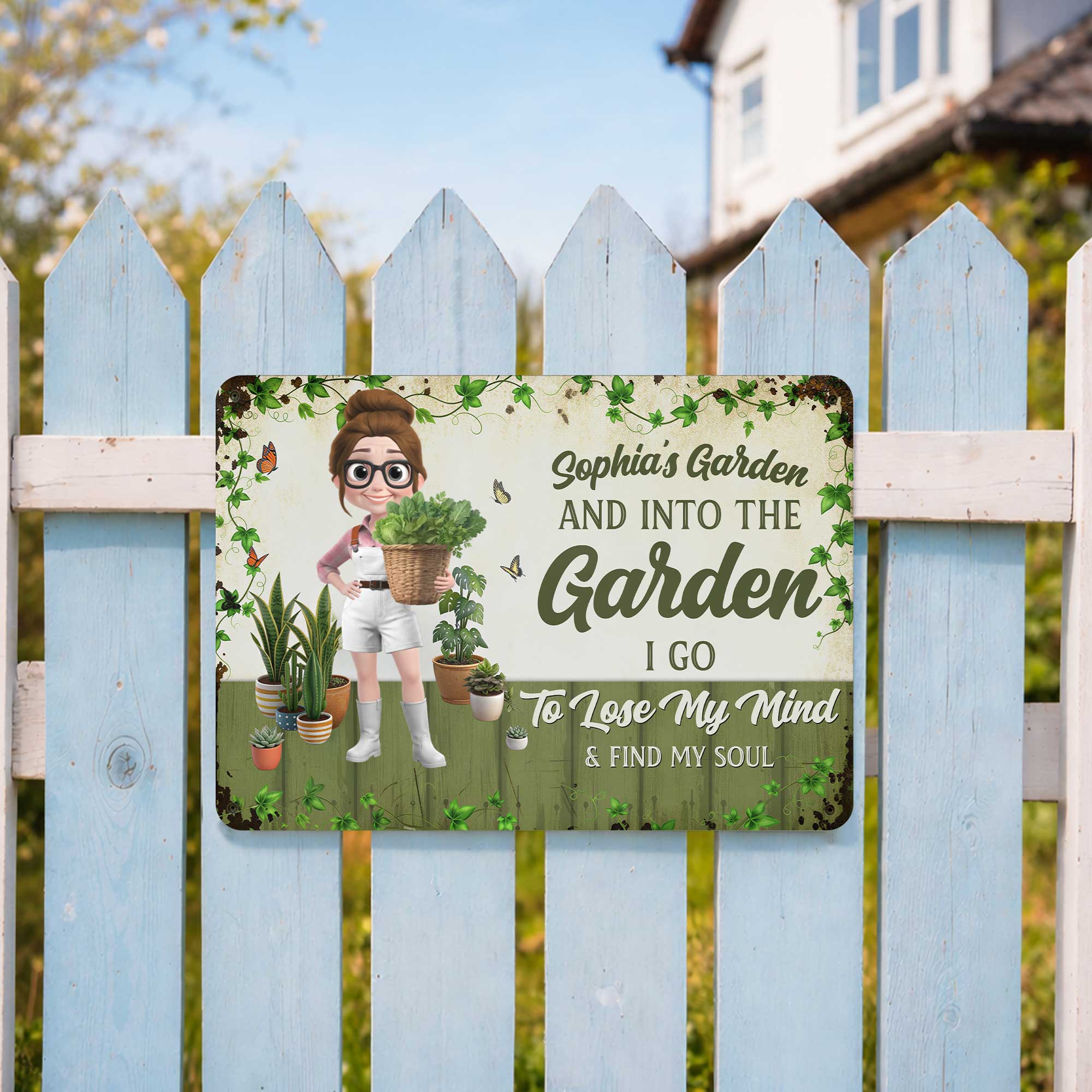Personalized Metal Garden Sign Custom Name Wine Gift for Mom