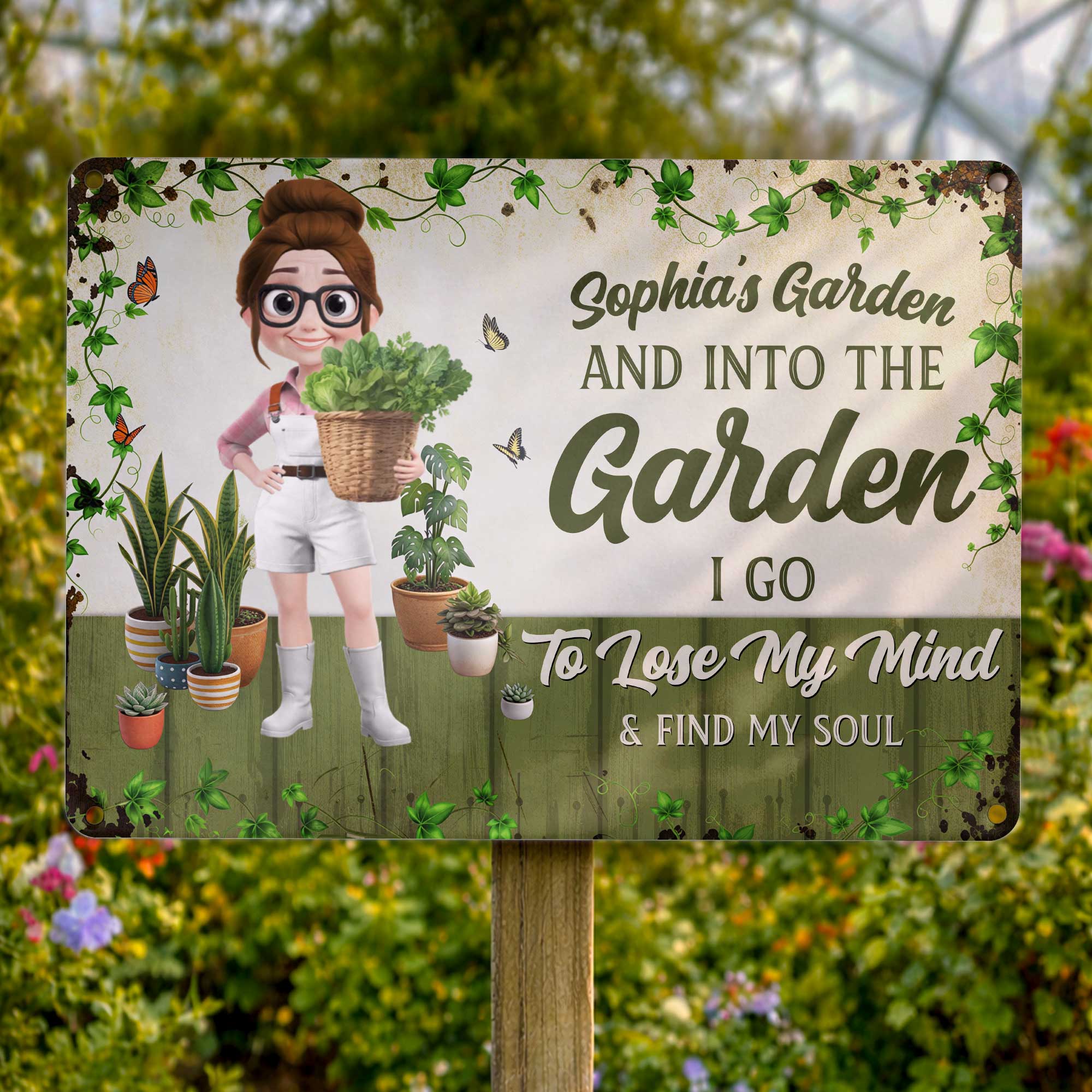 Personalized Metal Garden Sign Custom Name Wine Gift for Mom
