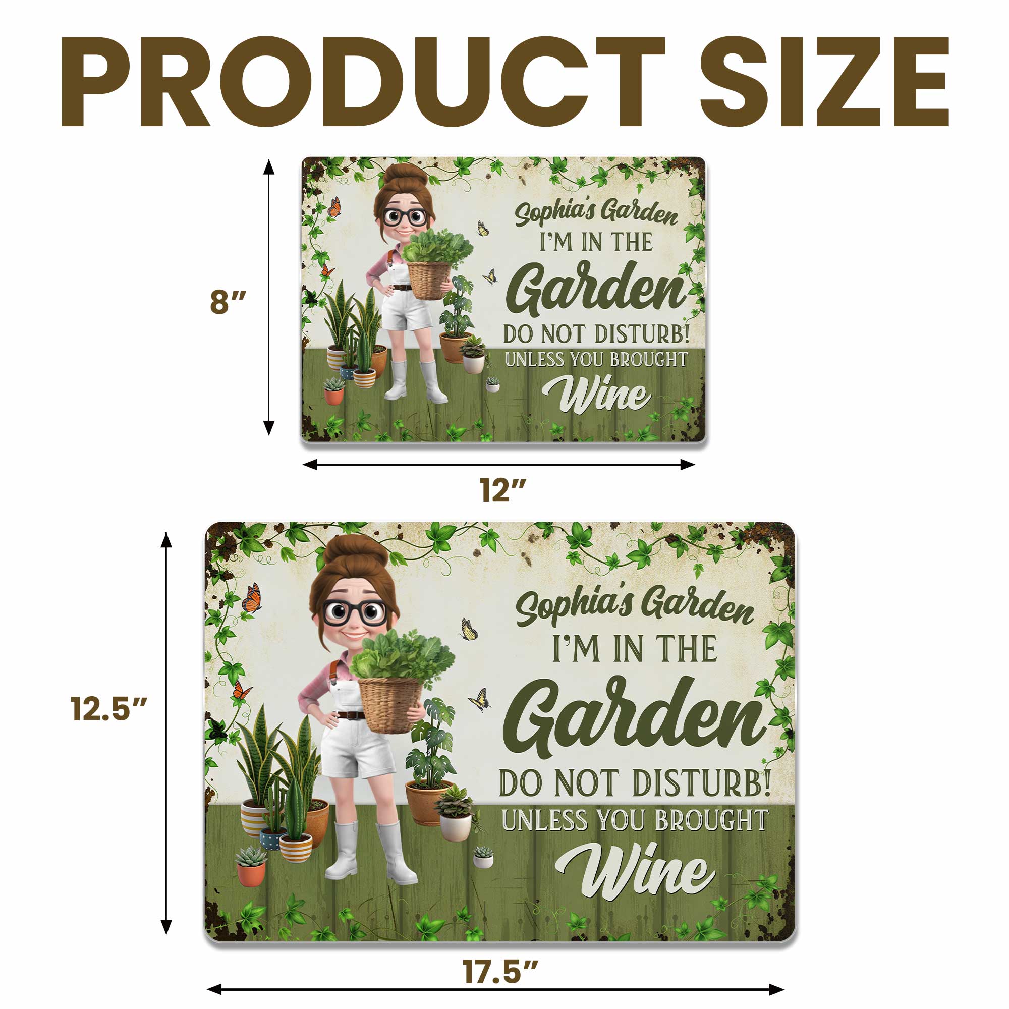 Personalized Metal Garden Sign Custom Name Wine Gift for Mom