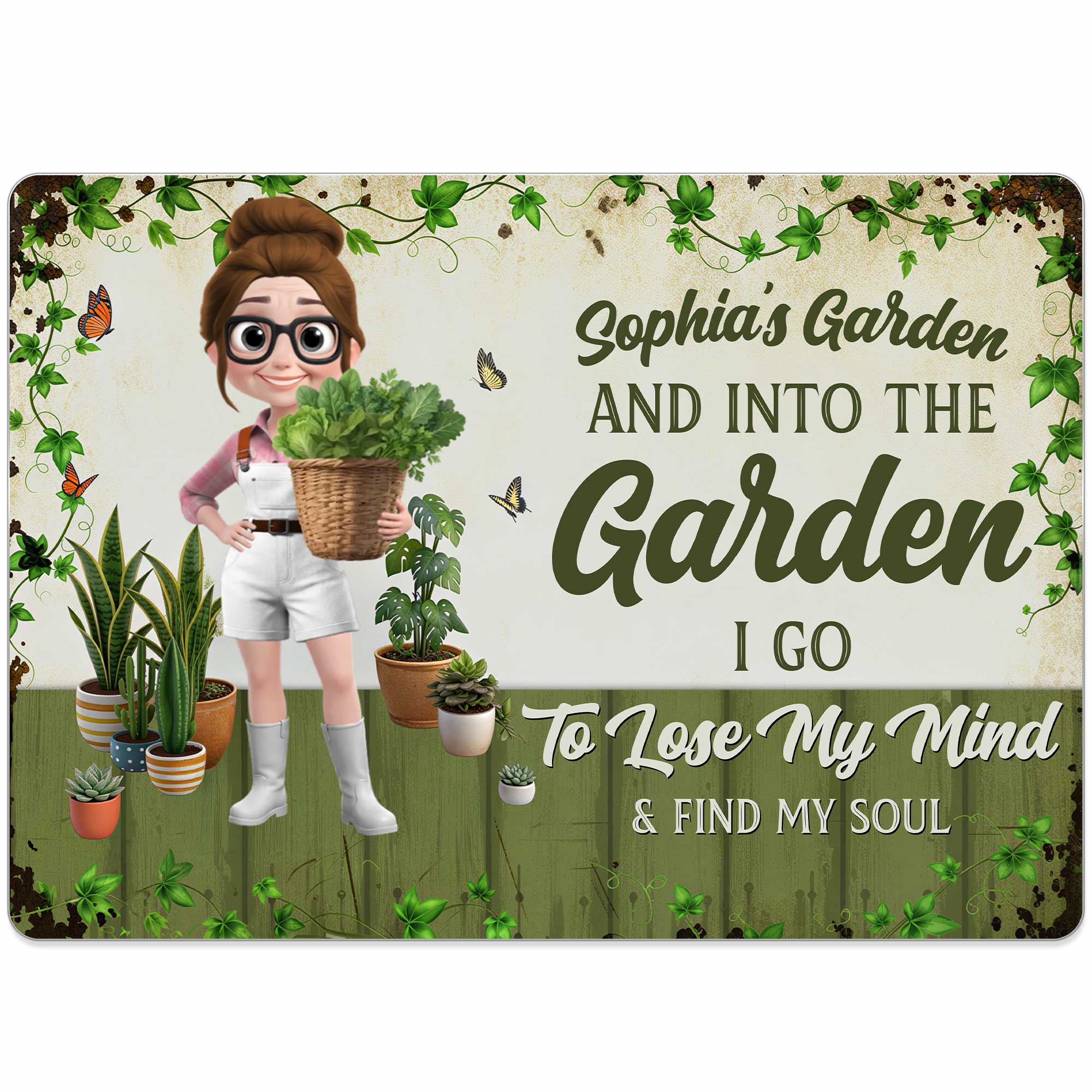 Personalized Metal Garden Sign Custom Name Wine Gift for Mom