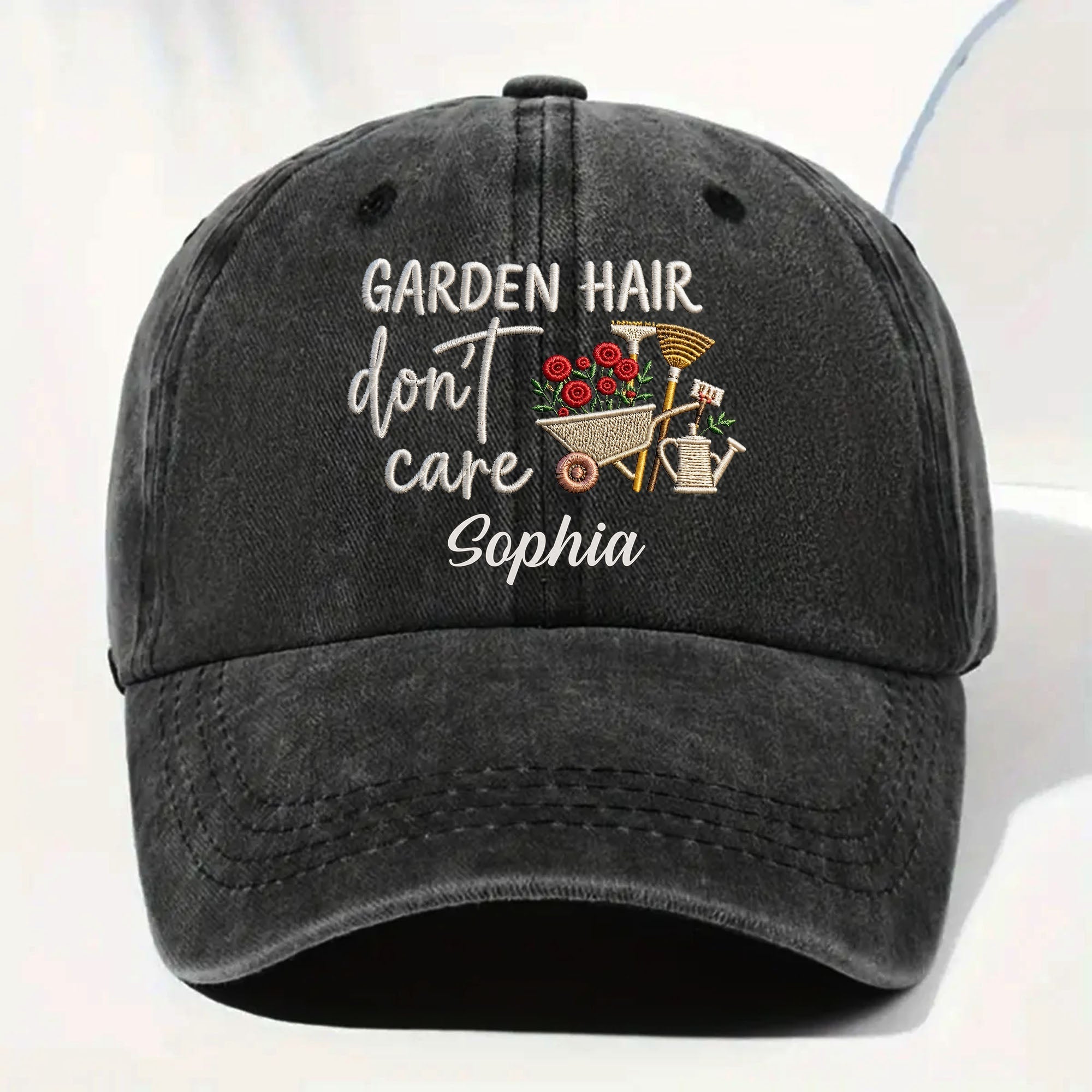 Personalized Washed Denim Cap Custom Name for Garden Lovers