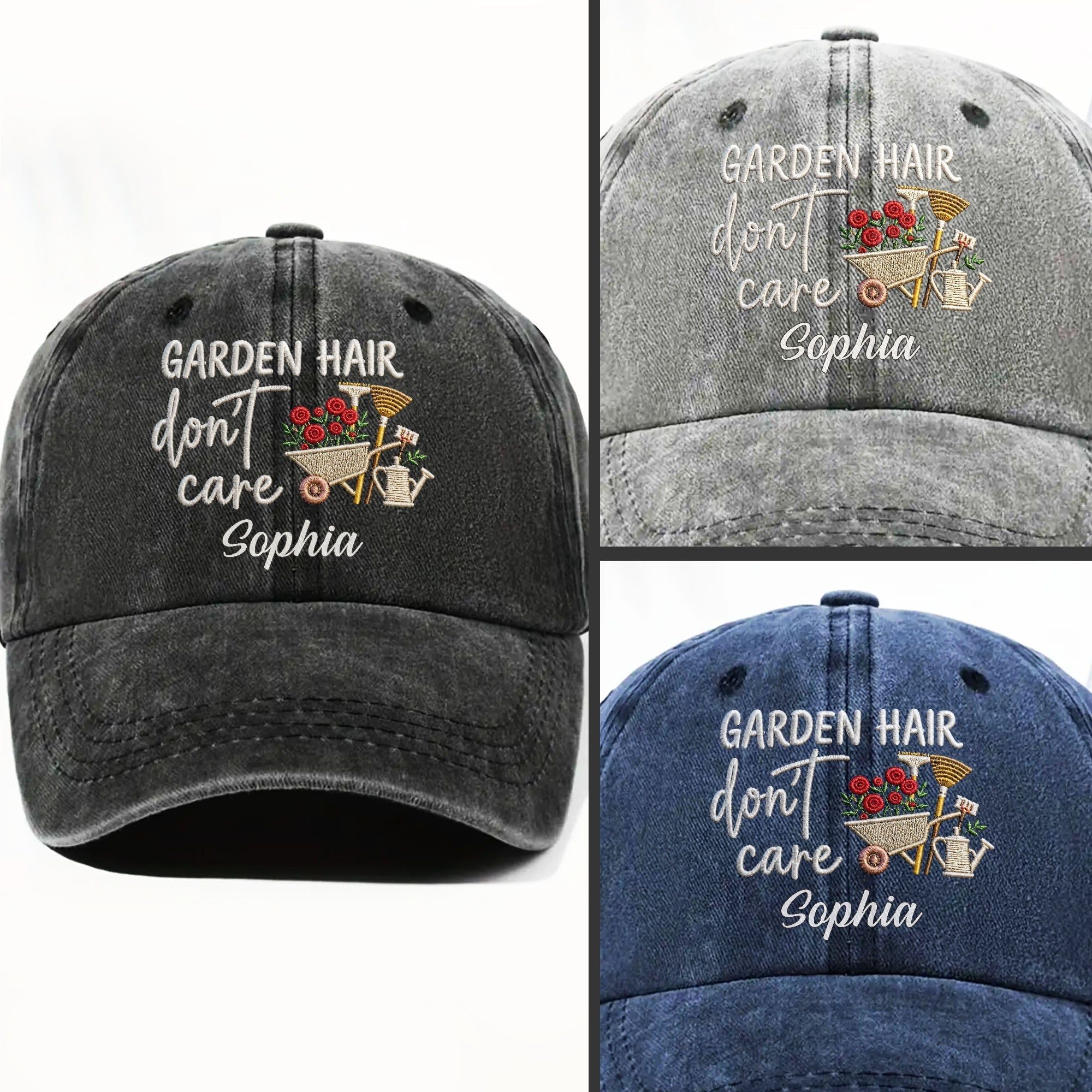Personalized Washed Denim Cap Custom Name for Garden Lovers