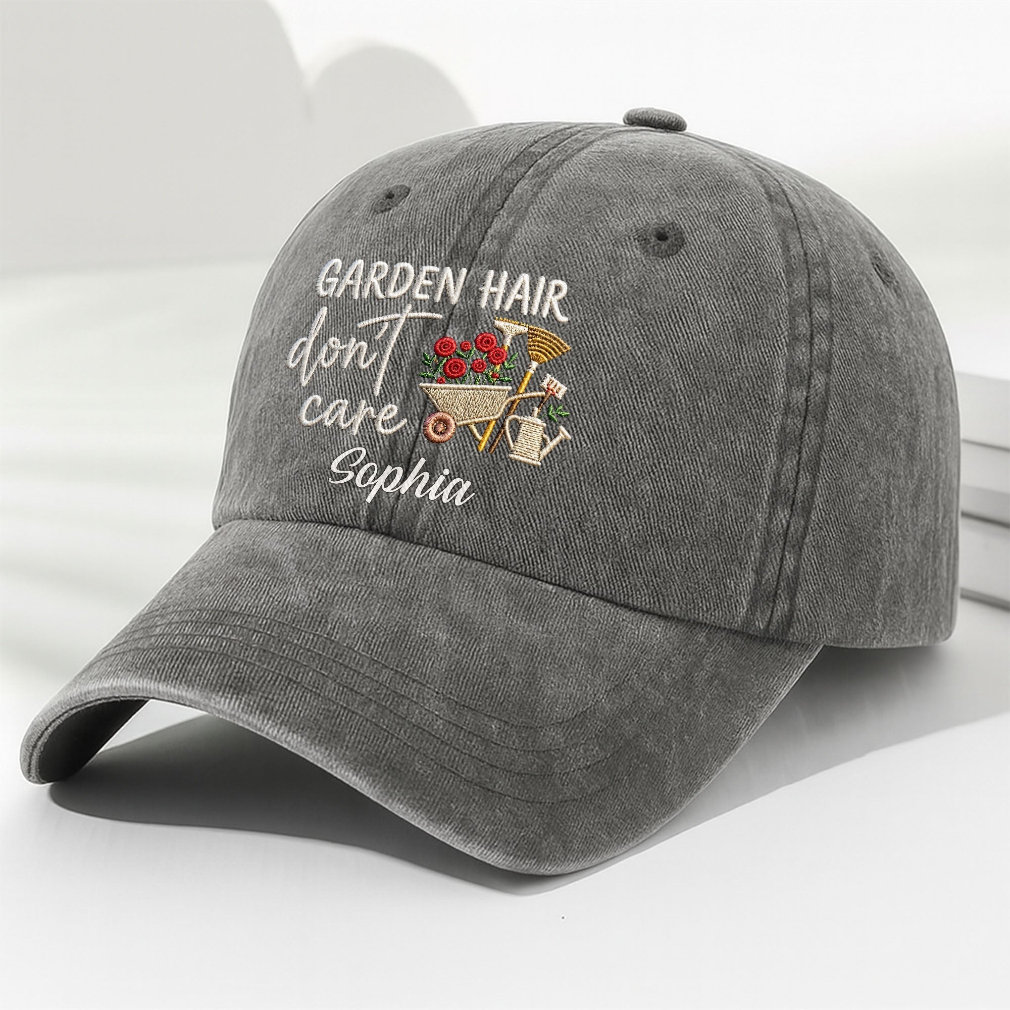 Personalized Washed Denim Cap Custom Name for Garden Lovers