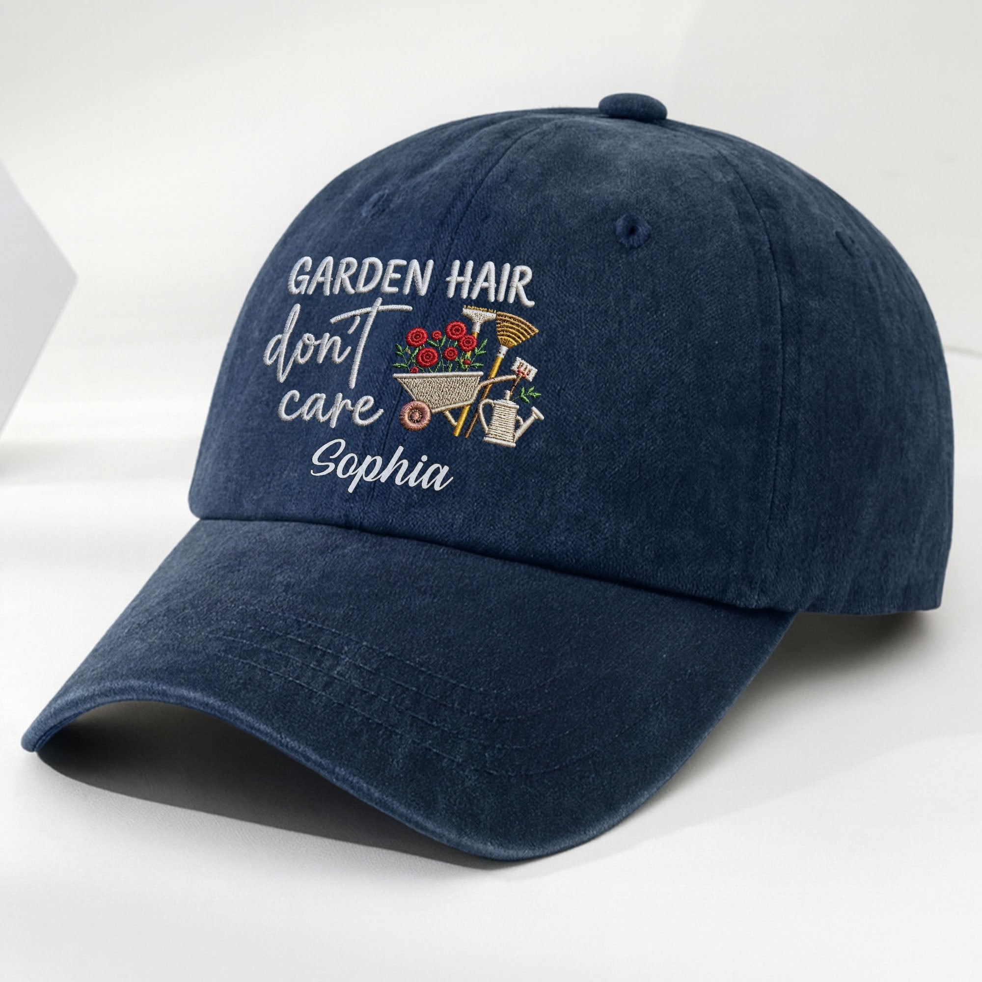 Personalized Washed Denim Cap Custom Name for Garden Lovers