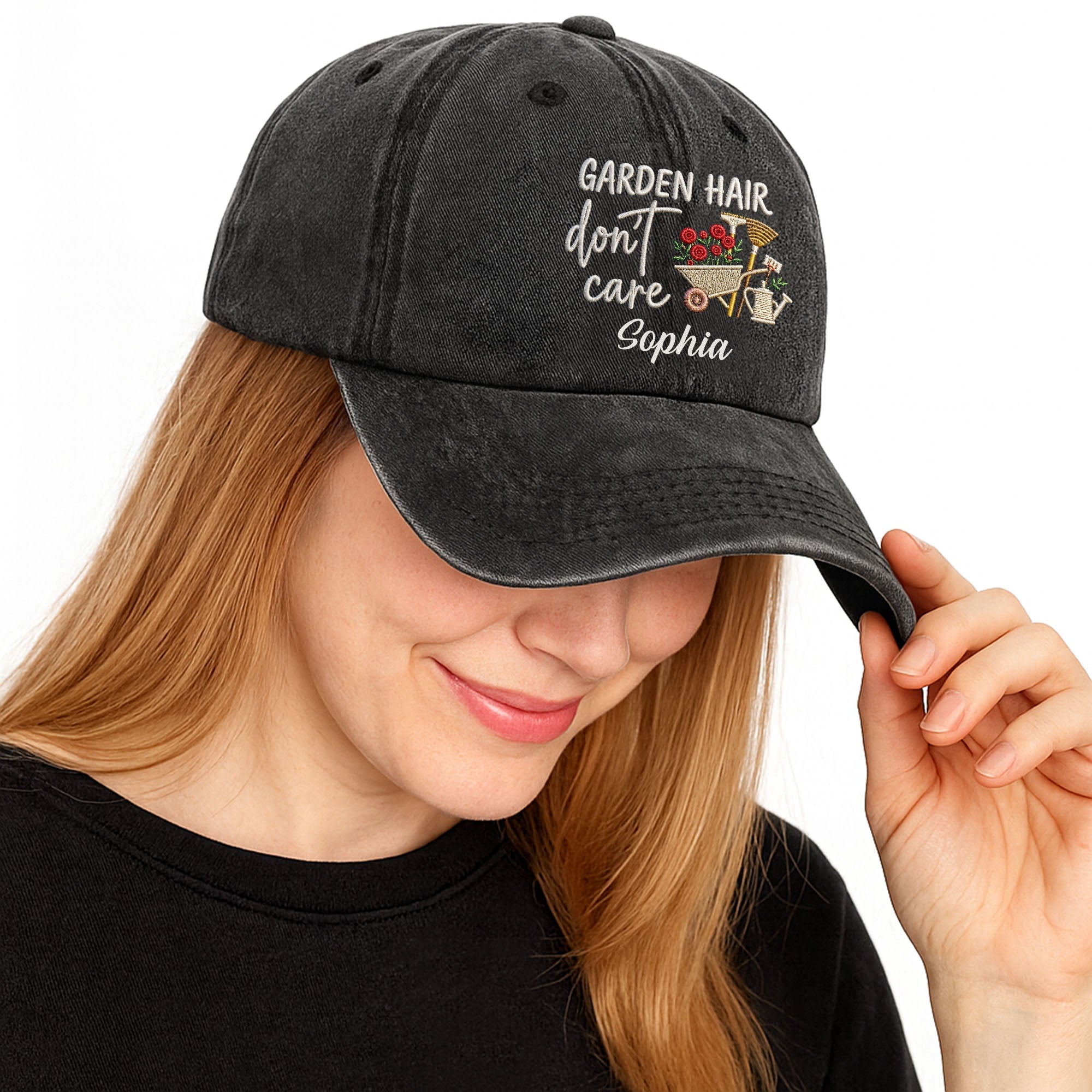 Personalized Washed Denim Cap Custom Name for Garden Lovers