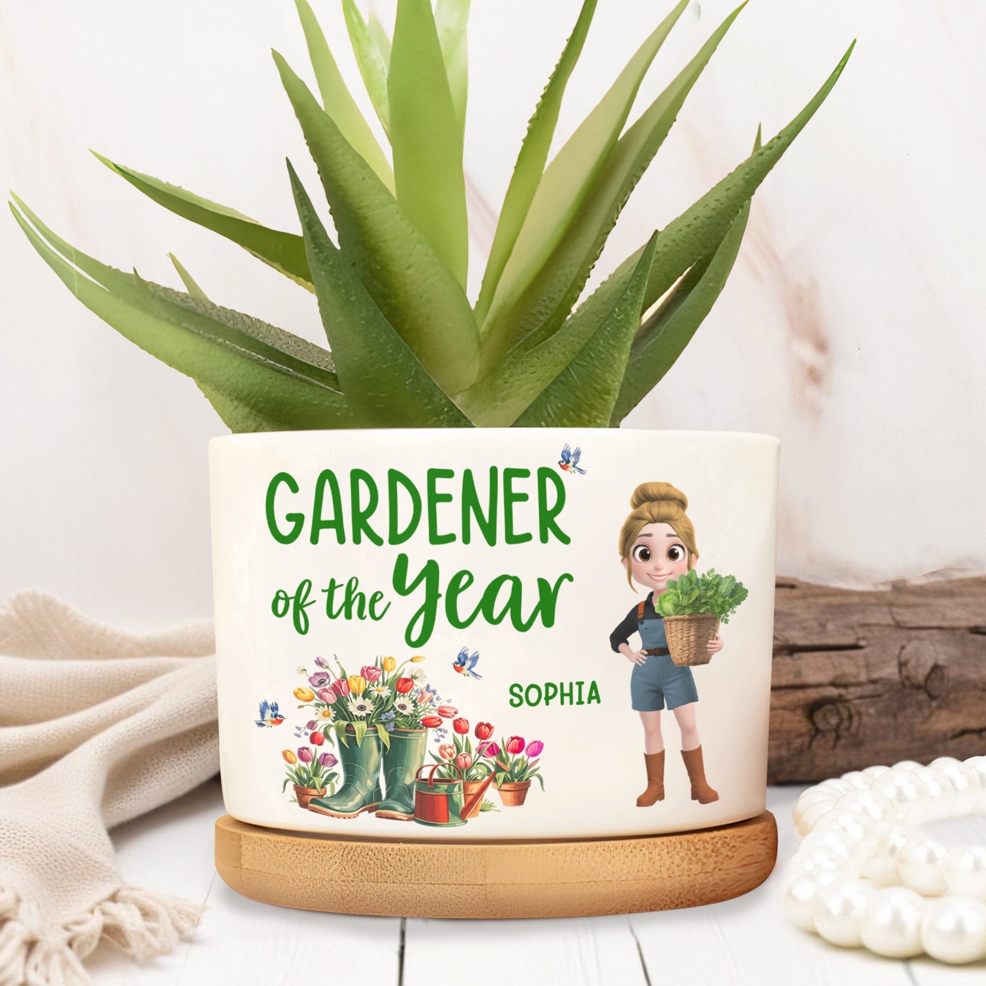 Personalized Ceramic Plant Pot Custom Message for Gardener