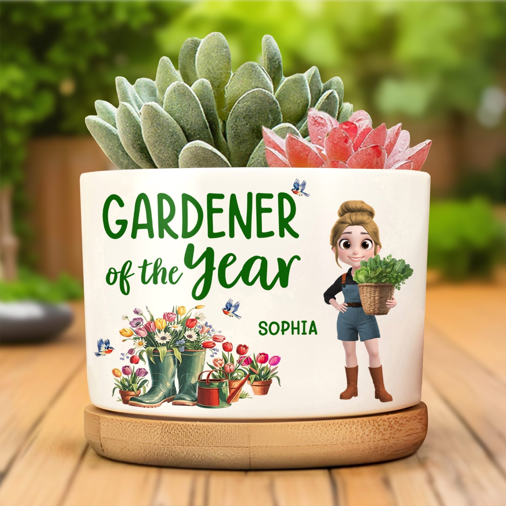Personalized Ceramic Plant Pot Custom Message for Gardener