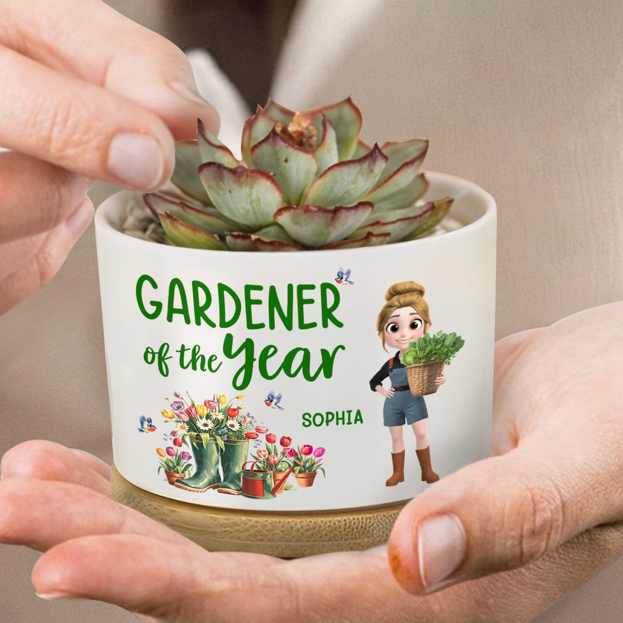 Personalized Ceramic Plant Pot Custom Message for Gardener
