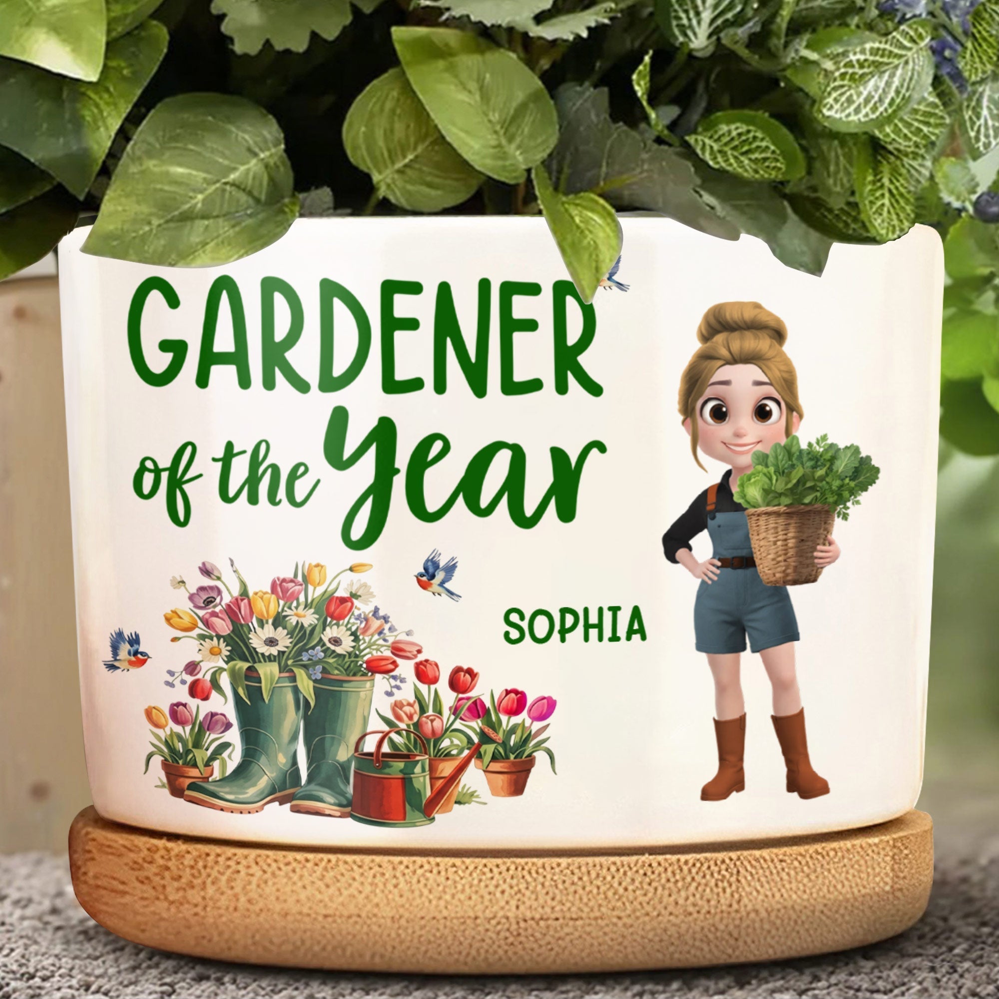 Personalized Ceramic Plant Pot Custom Message for Gardener