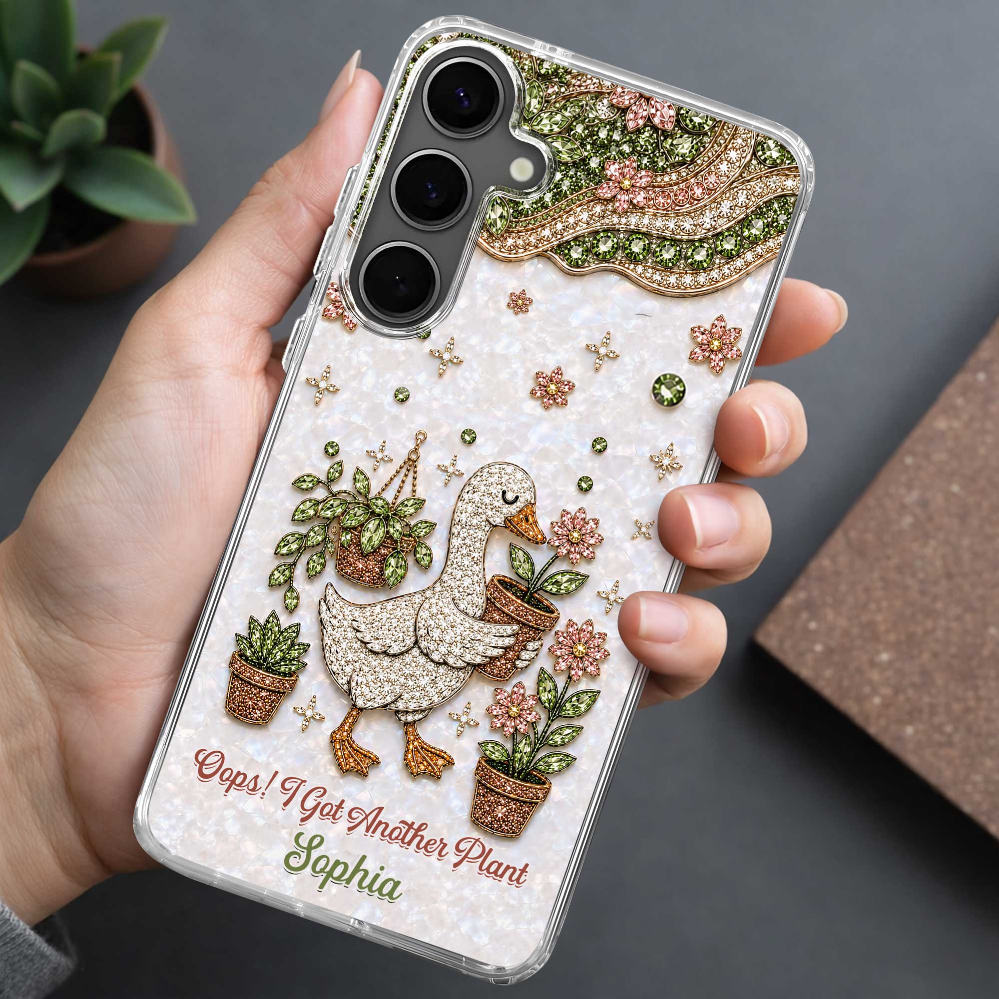 Personalized Clear Phone Case Custom Name Duck Floral Gift