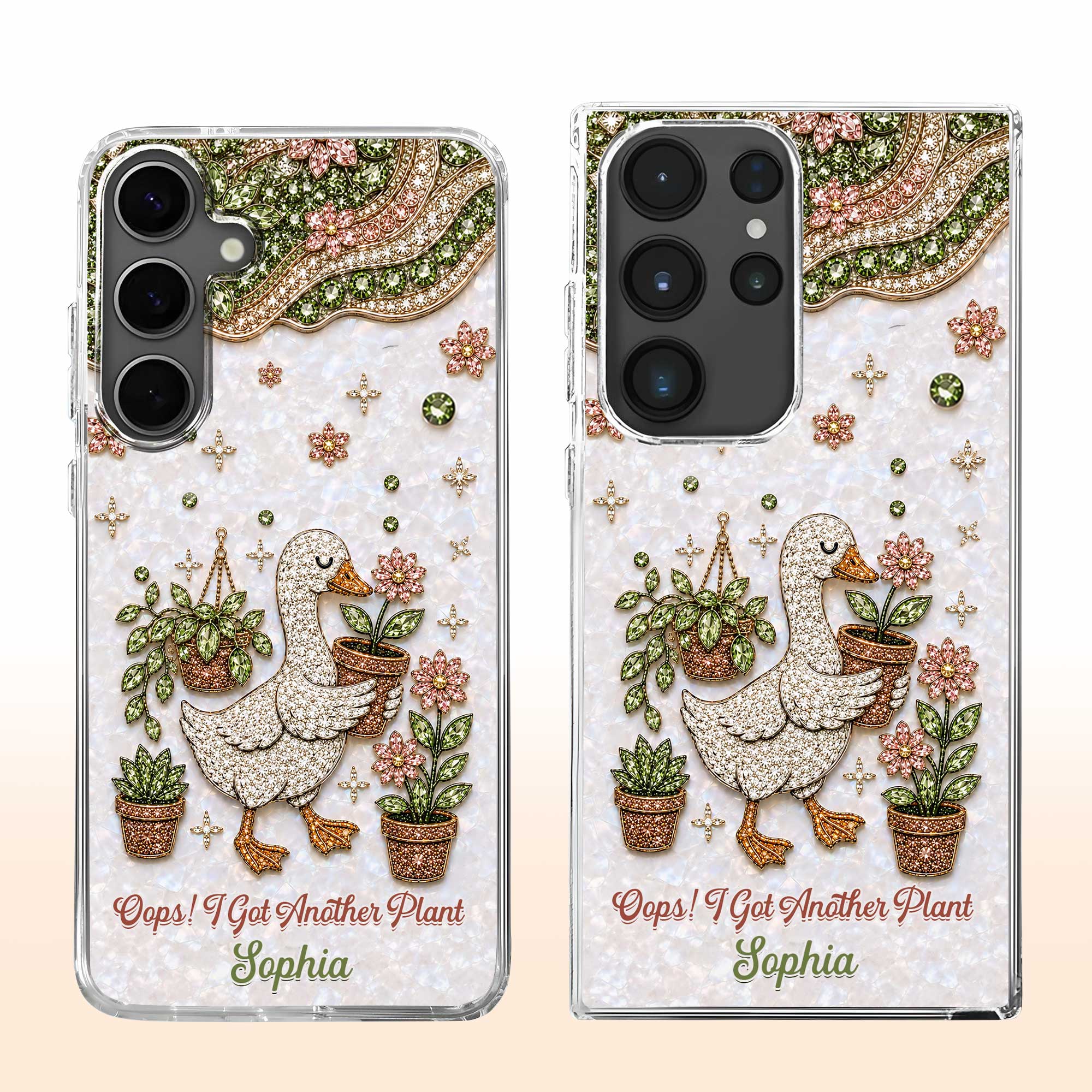 Personalized Clear Phone Case Custom Name Duck Floral Gift