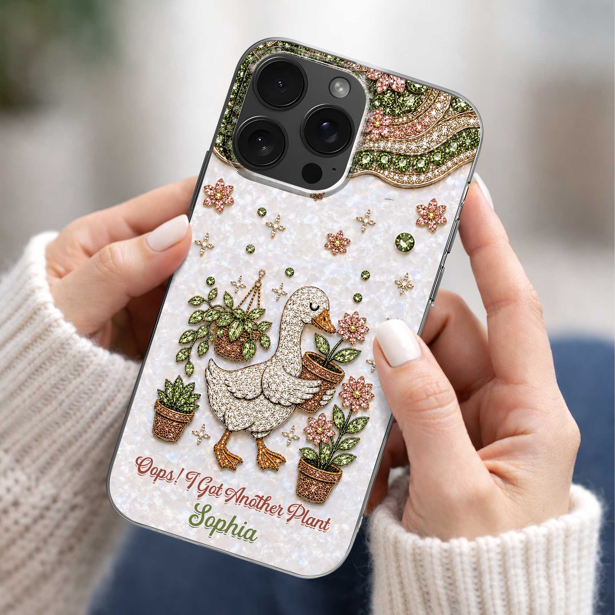 Personalized Clear Phone Case Custom Name Duck Floral Gift